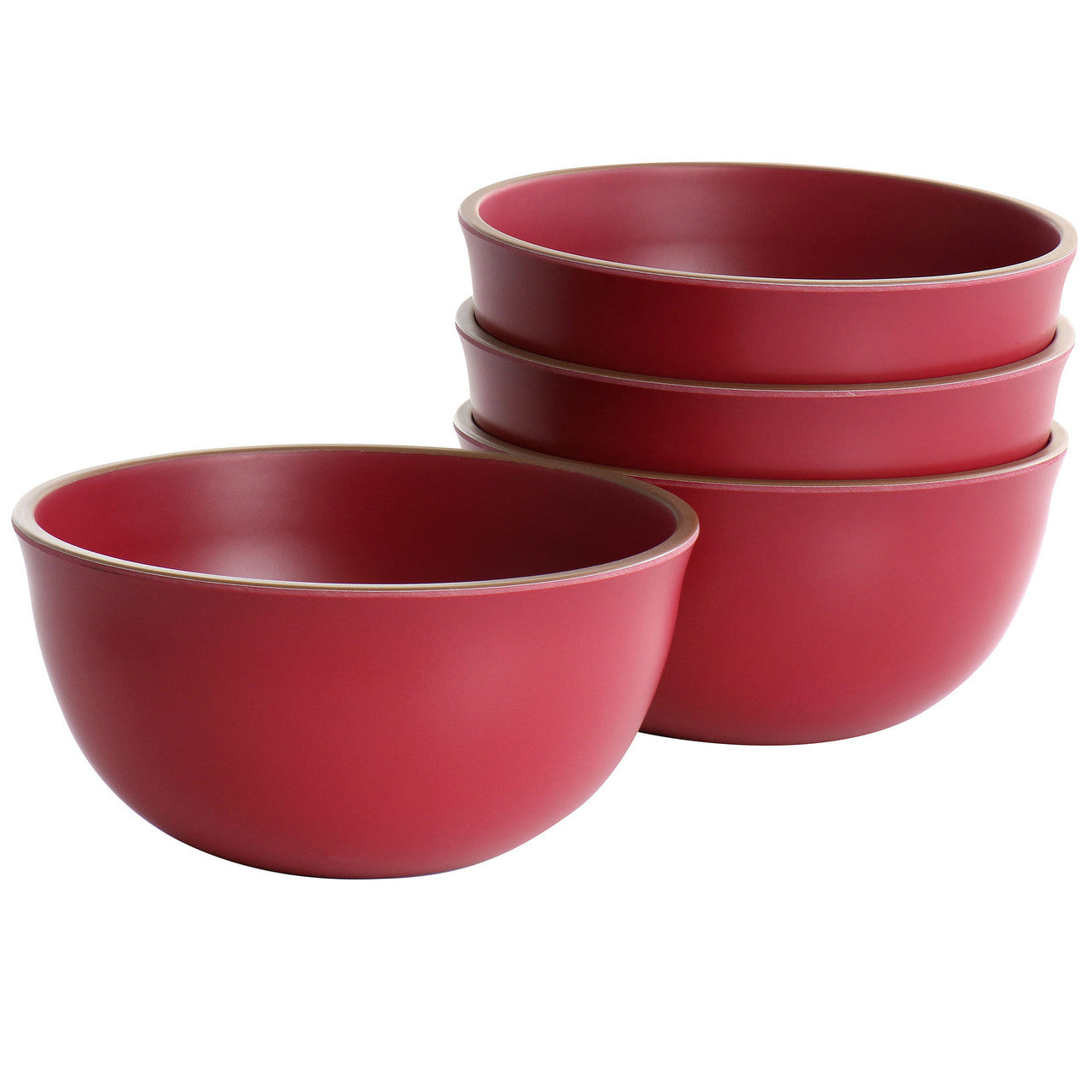 Gibson Home Rockabye 4 Piece Melamine Cereal Bowl Set in Dark Pink-0