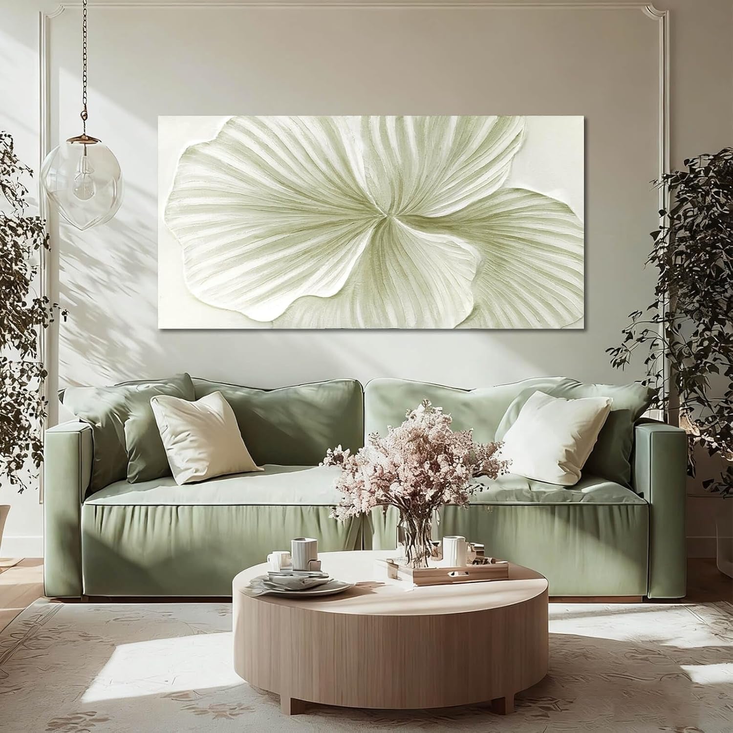 24x48 Green Hand crafted Ginkgo Leaf Canvas Wall Art-1