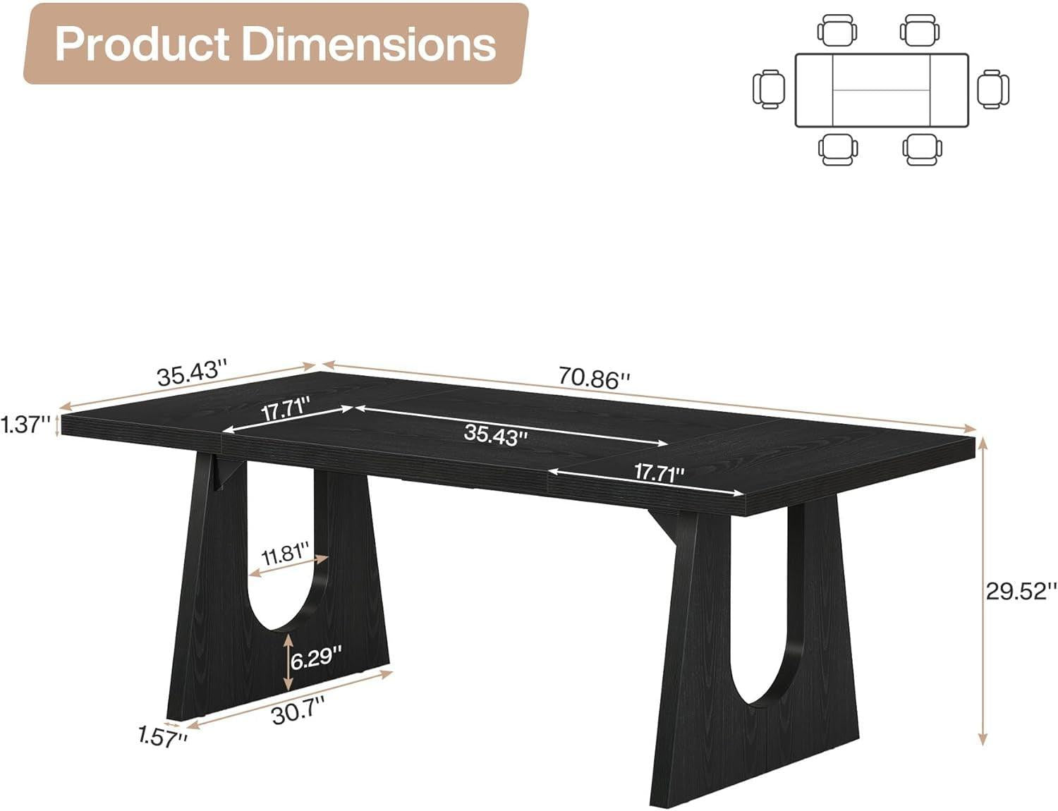 70.9 Inch Black Contemporary Rectangular Dining Table-1