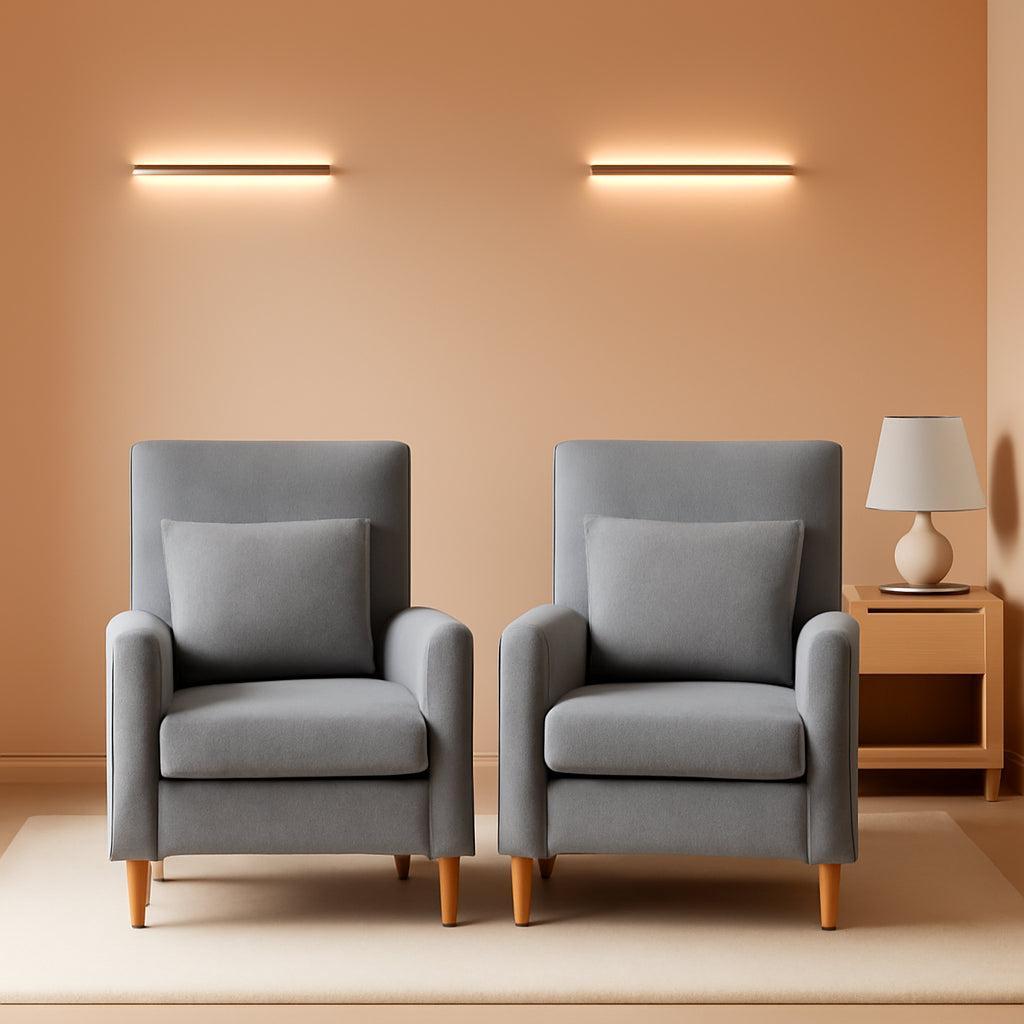 Grey Fabric Accent Chairs Set Of 2 Upholstered Wood Legs-0