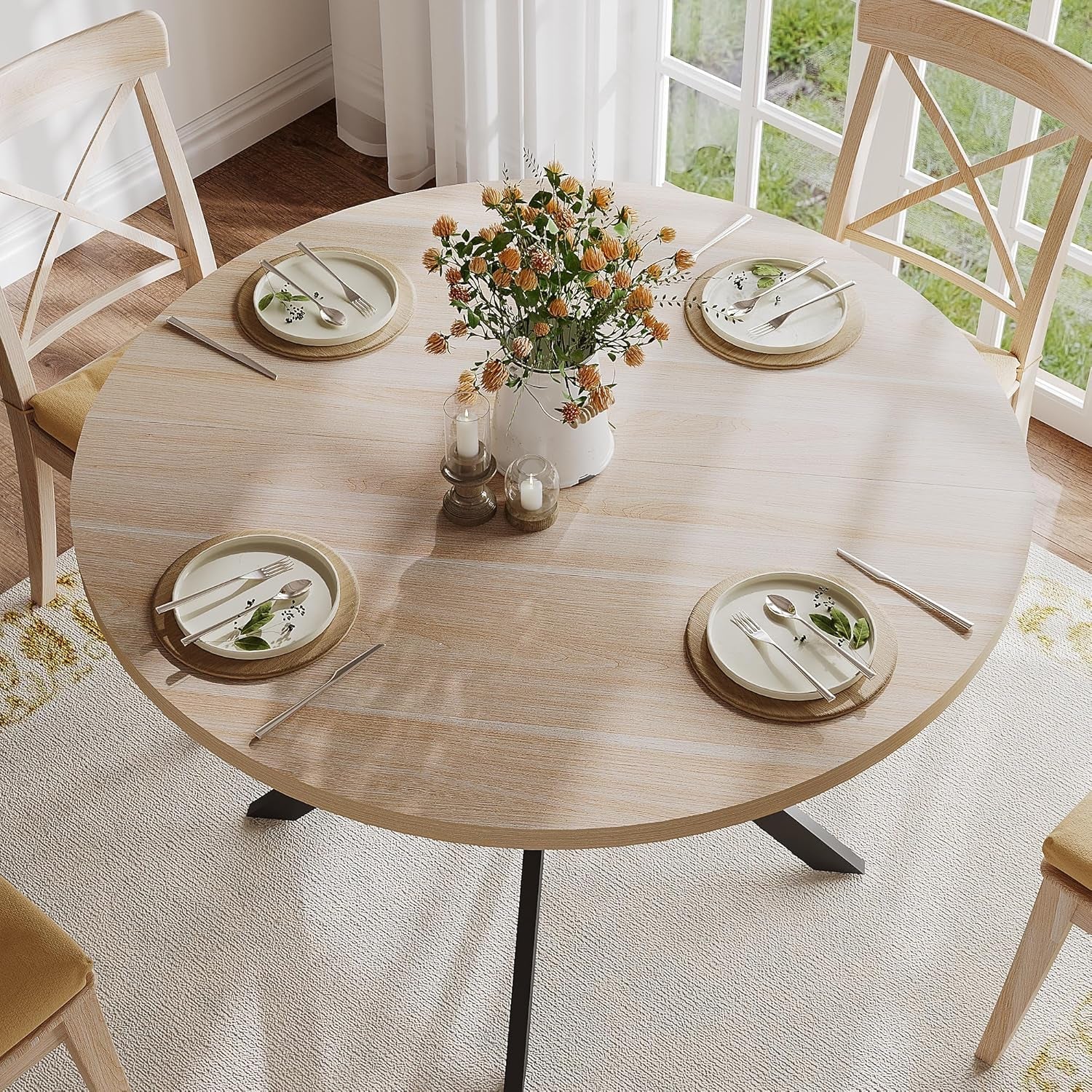 Round 47.2 Inch Circular Dining Table NaturalOakFinish-2