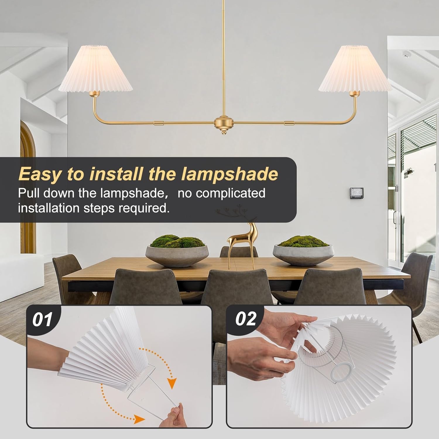 Gold Dual Light Luminous Chandeliers Pleated Shade-3