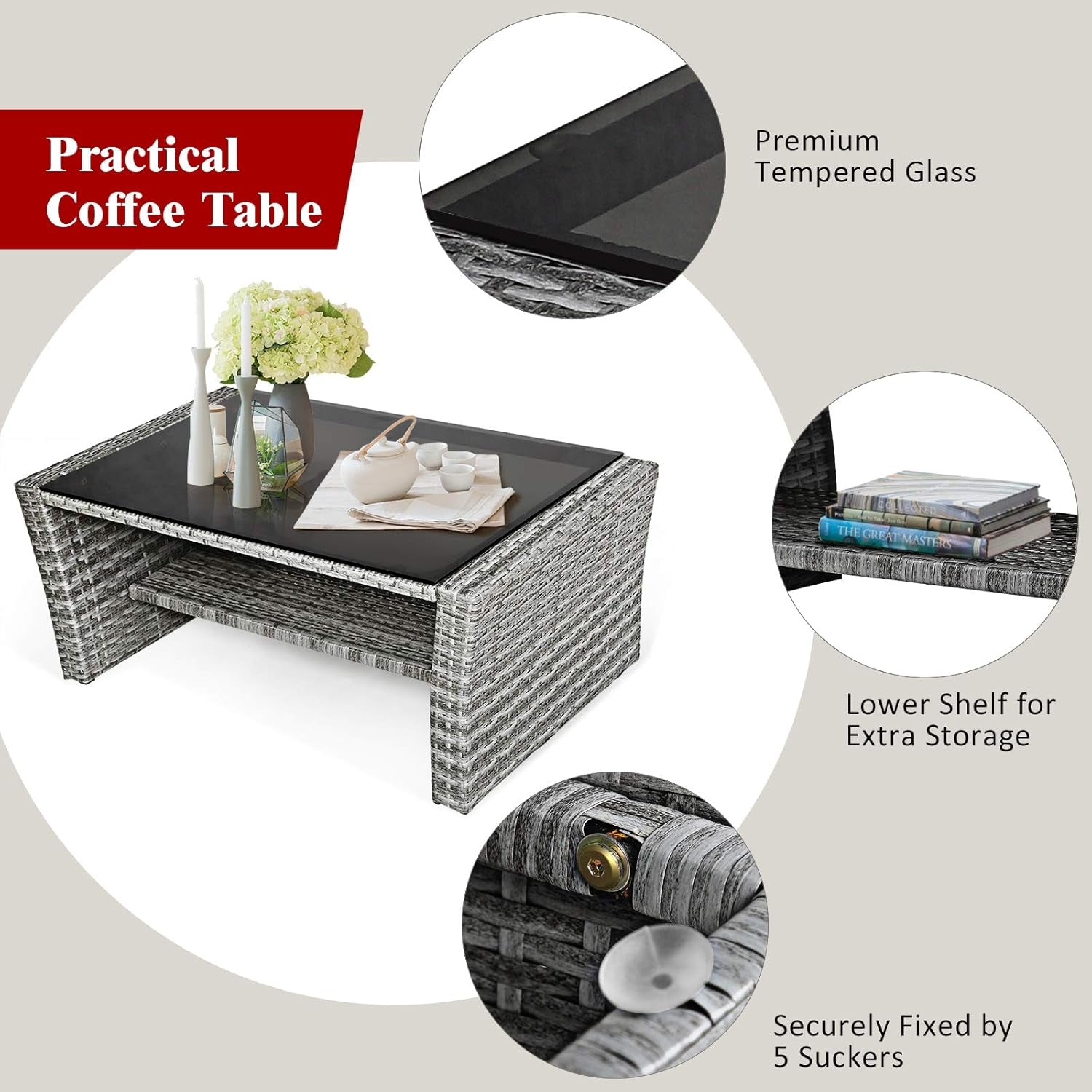 4 Piece All Weather Patio Furniture Set With Cushions And Glass Table-4