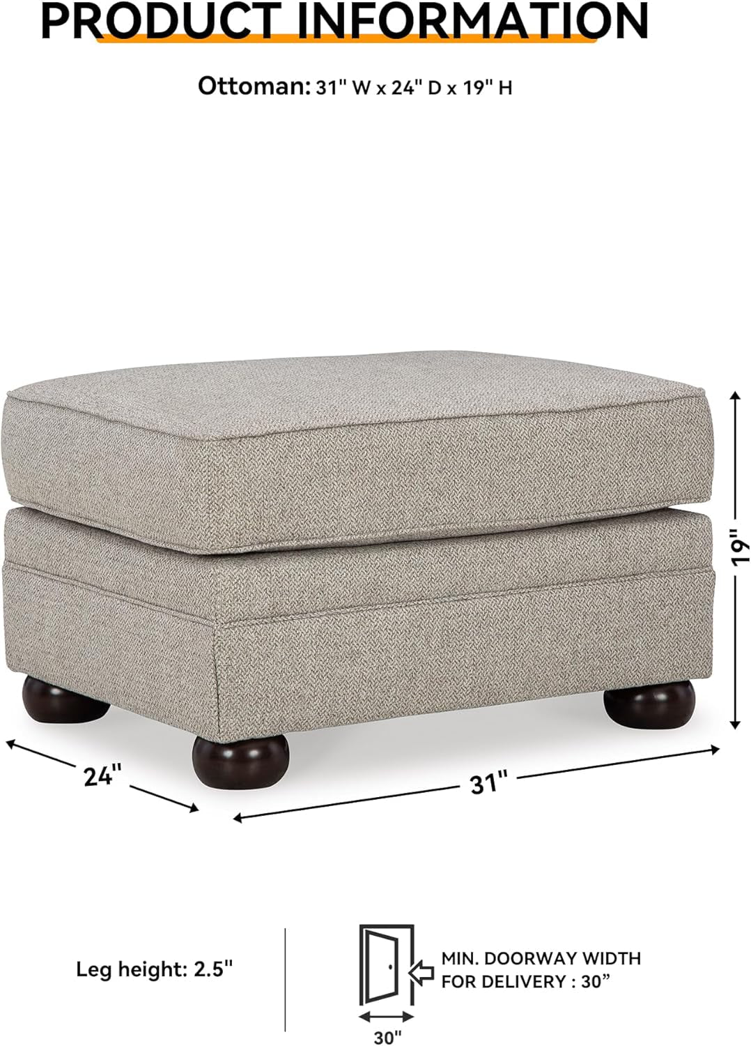 Rectangular Upholstered Ottoman Light Brown Bun Legs-2