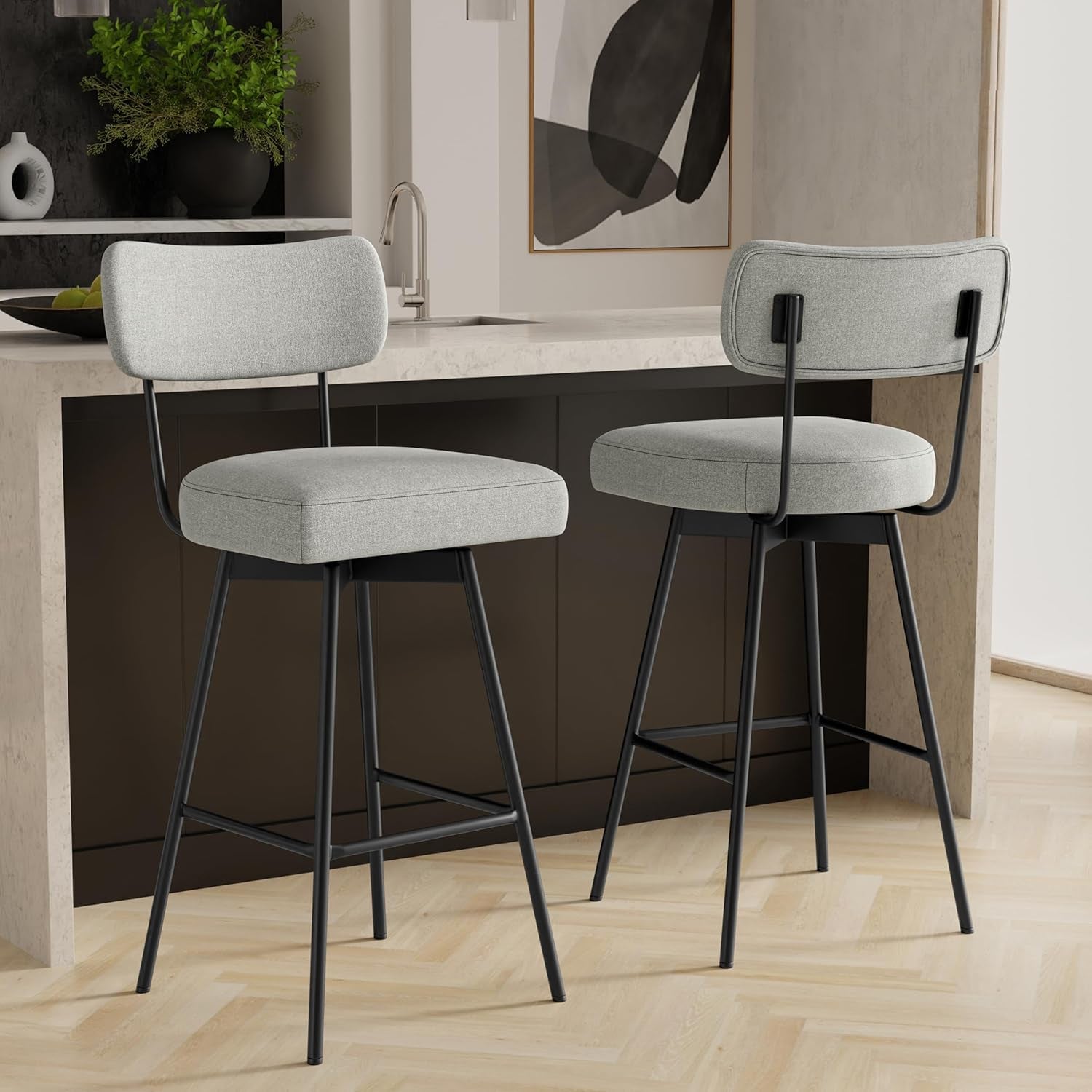 Giselle Swivel Bar Stools Set 2 29 Inch Upholstered Light Grey-1