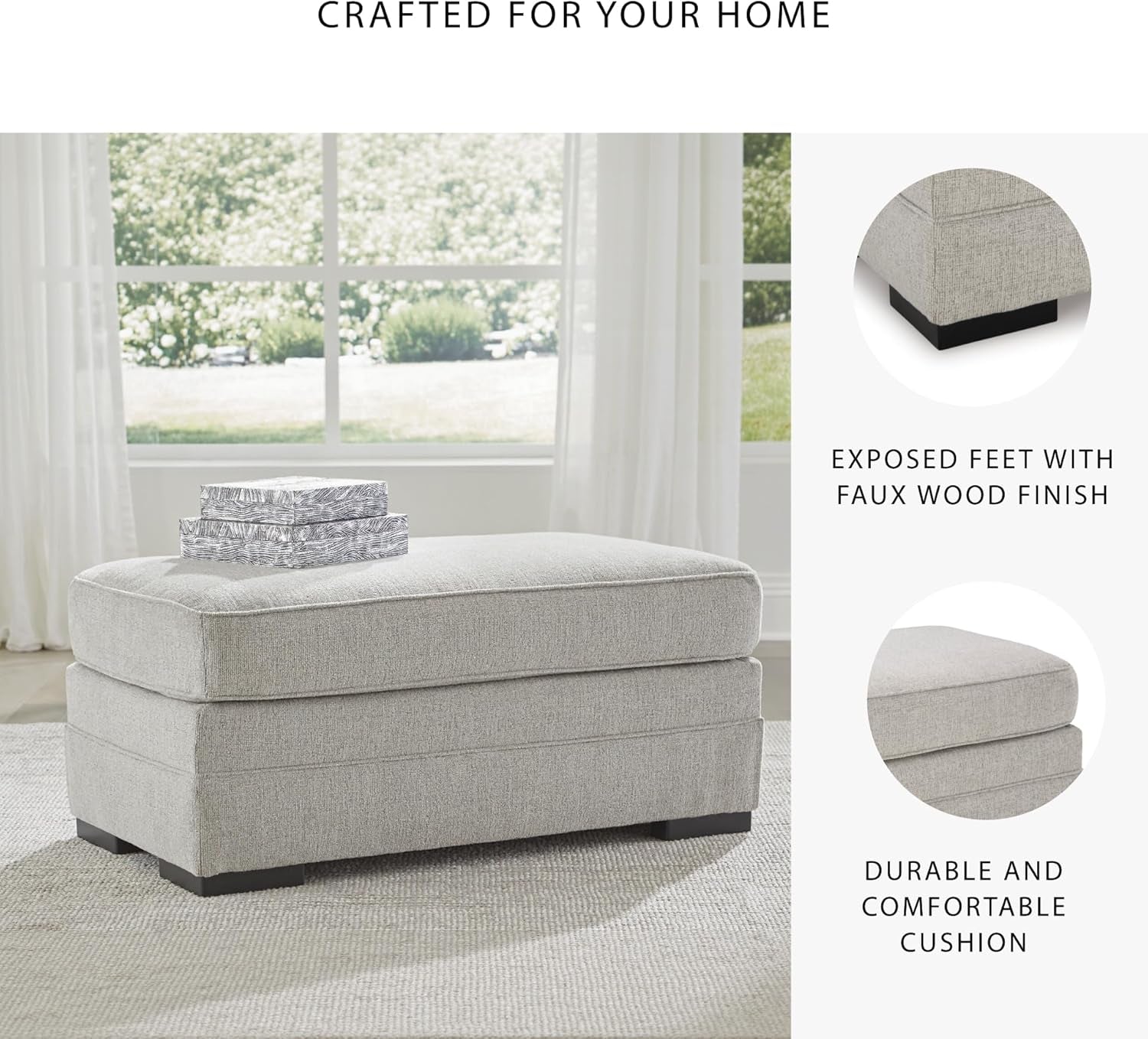 Eastonbridge Upholstered Rectangular Ottoman Light Gray-4