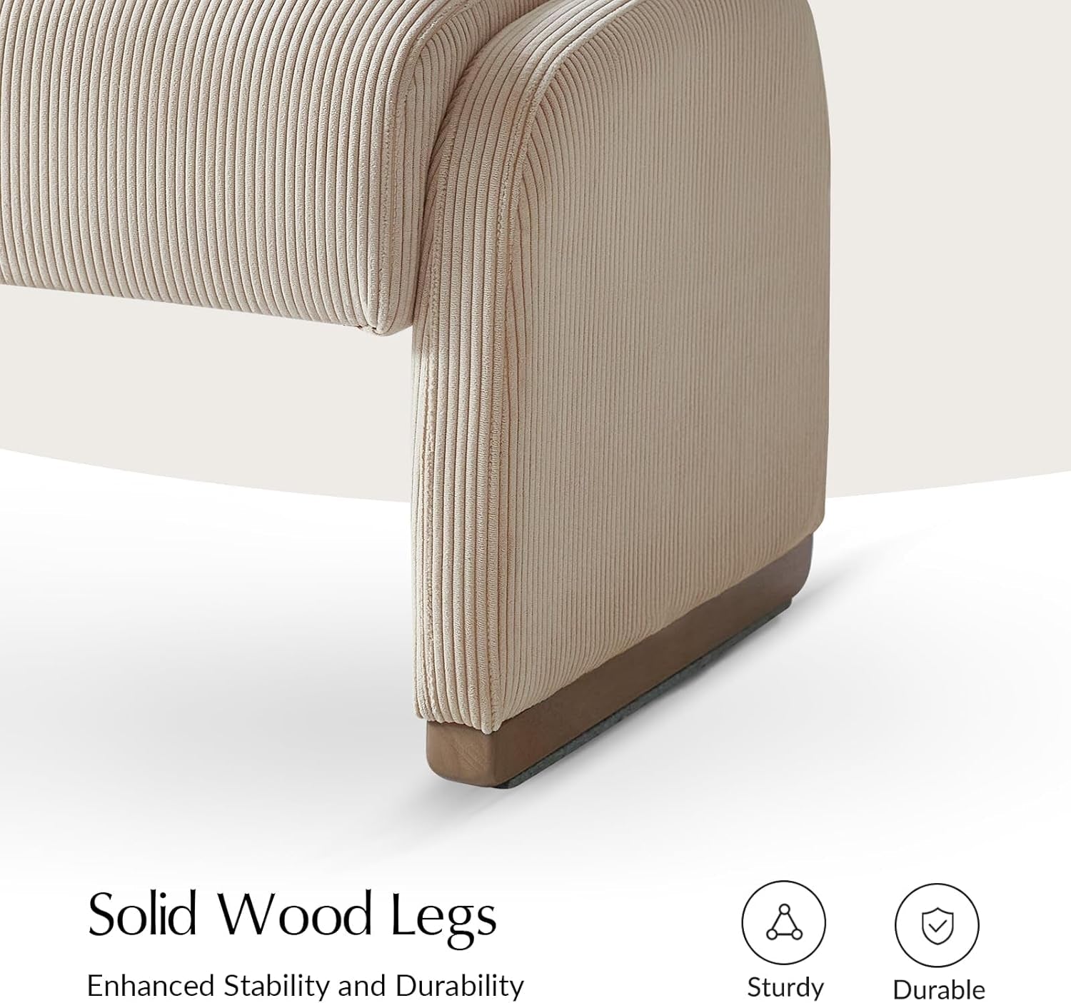 Beige Corduroy Ottoman With Contemporary Wood Legs-2