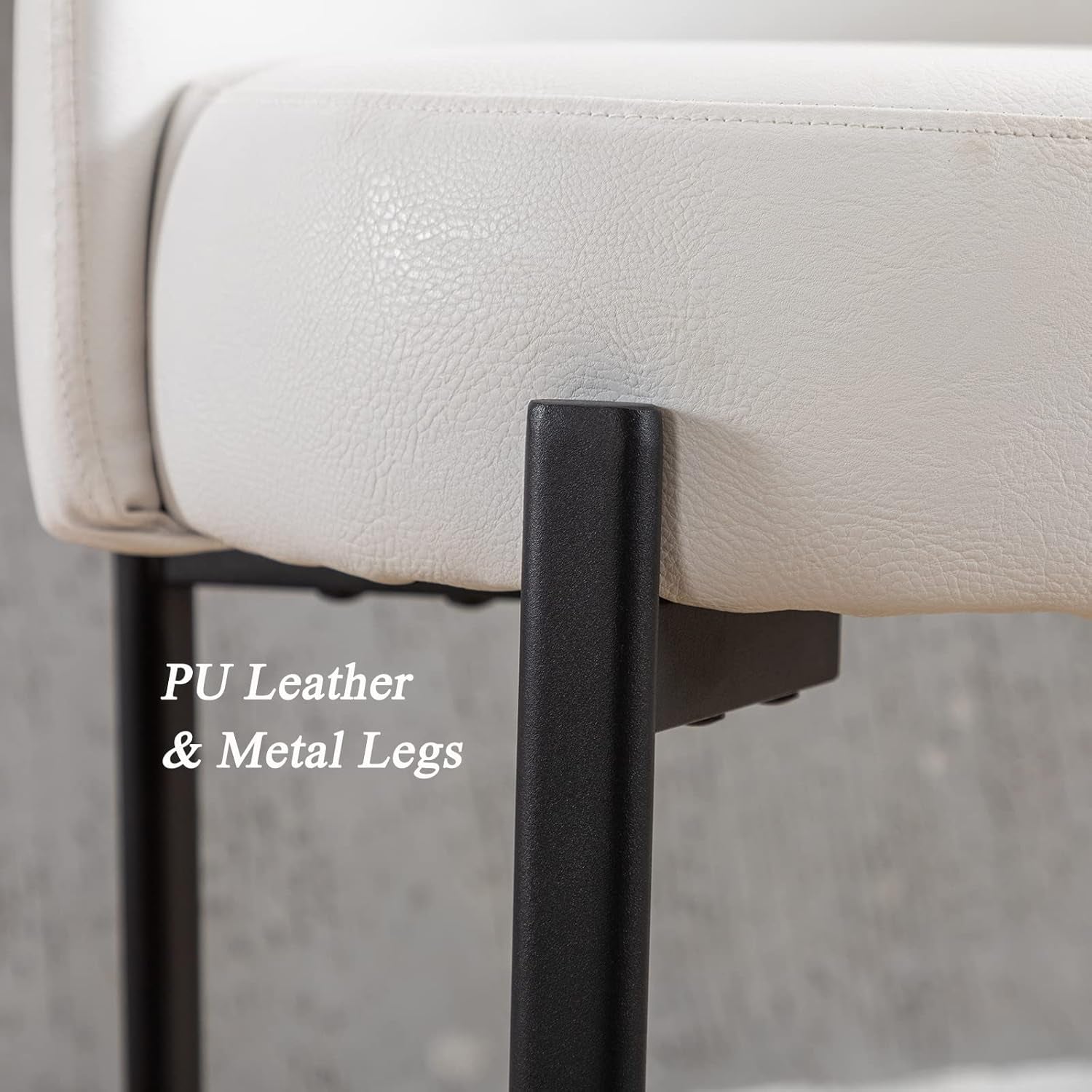 Counter Height Bar Stools 26" round Barstools Set of 2, Modern Faux Leather Counter Stools with Black Metal Legs for for Kitchen Island Counter, Small Space, White-4