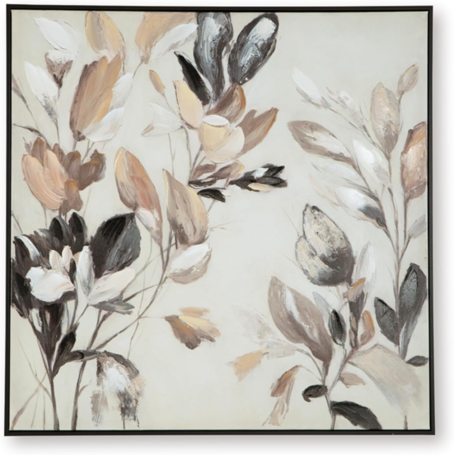 Floral Wall Art Canvas 40x40 Tan Framed Gallery Wrapped-0