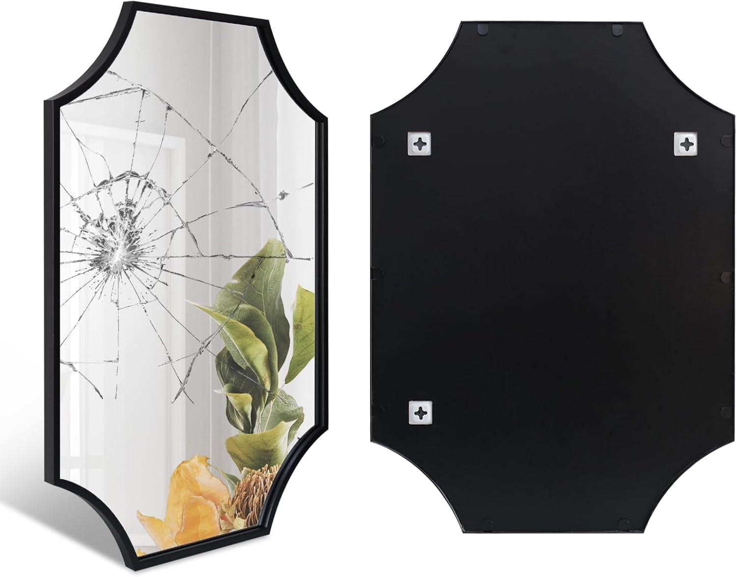 Black Scalloped Wall Mirror 30x40Inch Aluminium Frame-2