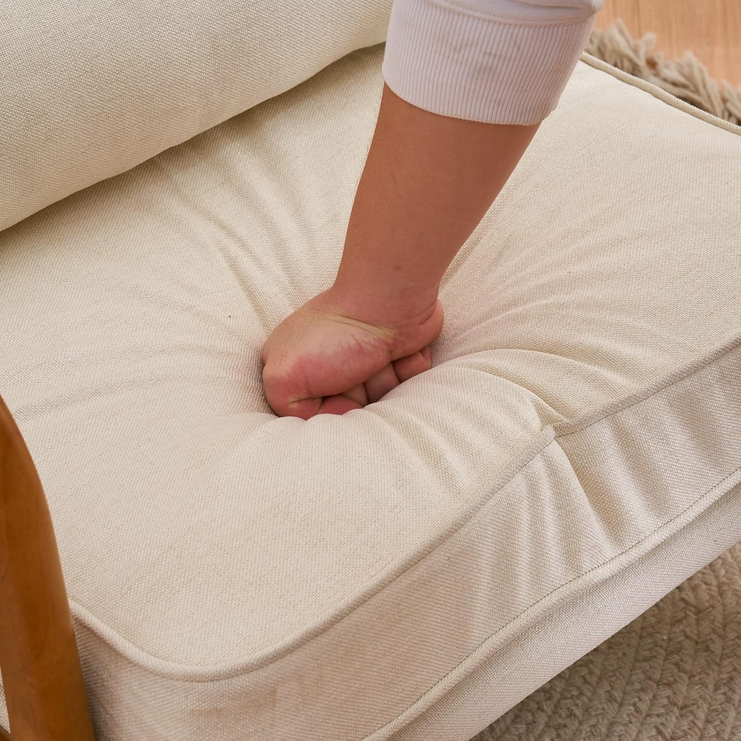 Beige Upholstered Accent Chairs Set 2 Mid Century Modern-2