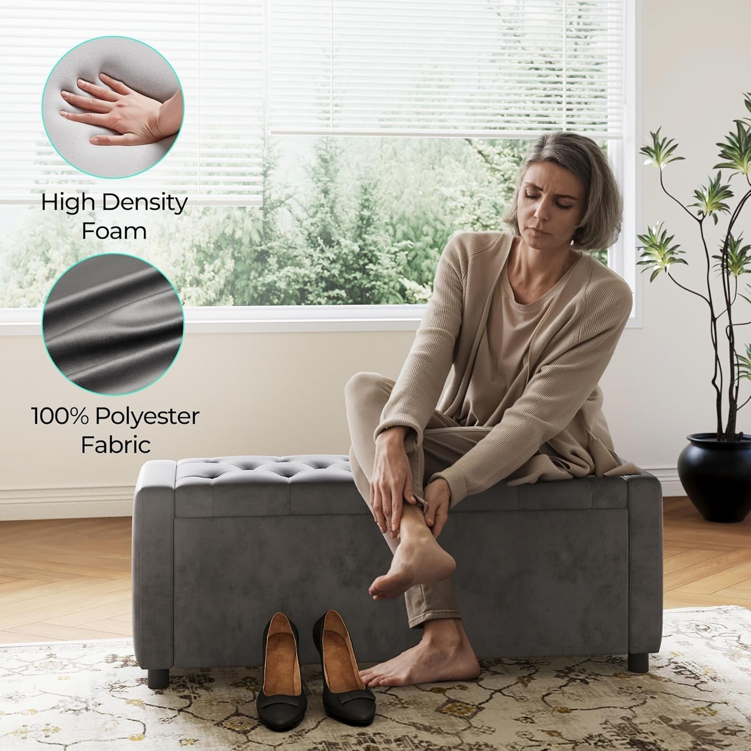 50 Inch Grey Luxurious Upholstered Storage Ottoman-3