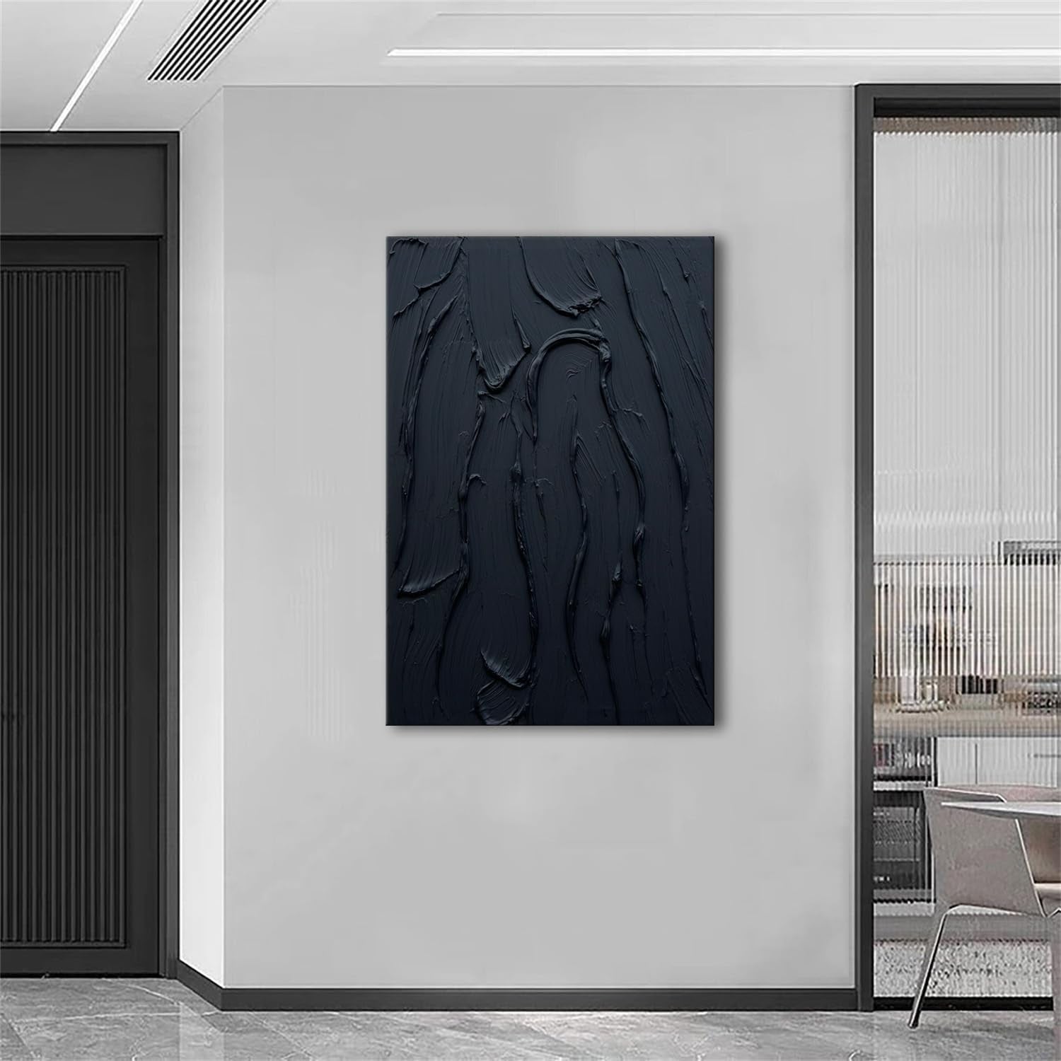 Black Wall Art 24X36 Inches Canvas Thick Textured OilPainting-4