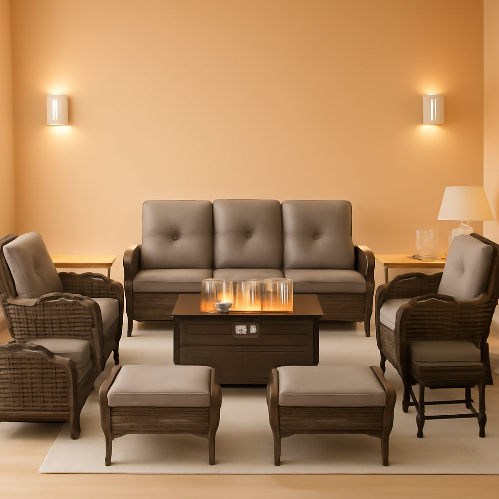 Outdoor Patio Furniture Set With 43In Fire Pit Table Brown-0