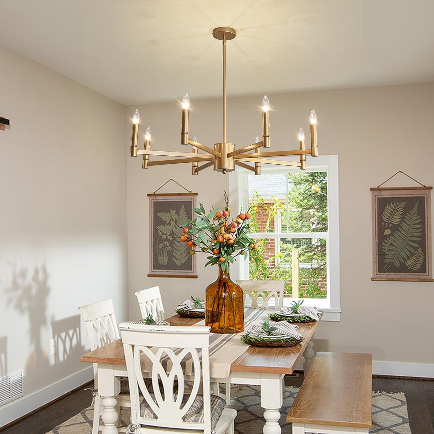 Gold Eight Light Candle Chandelier Modern Farmhouse-3