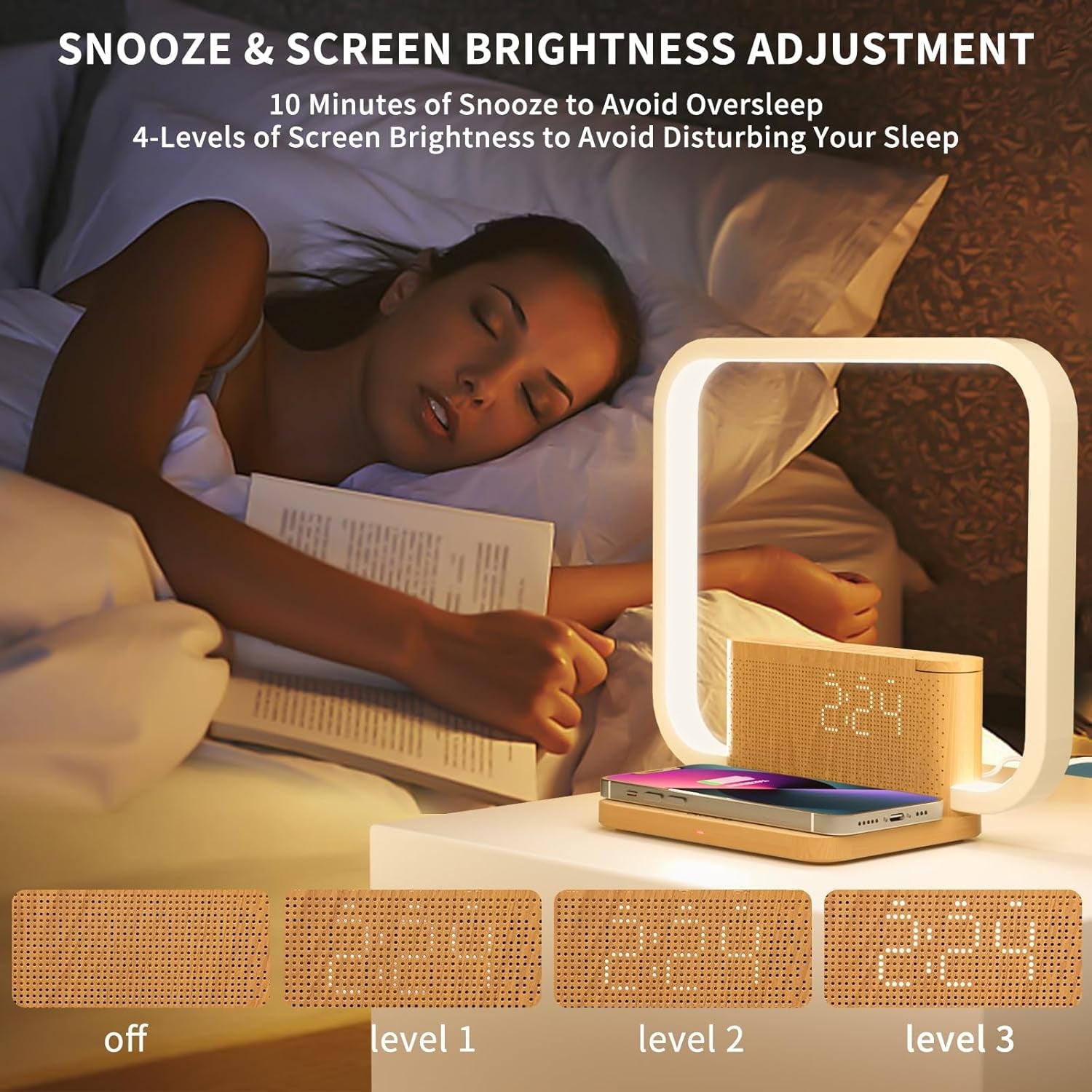 Sunrise Alarm Clock With Wireless Charging Night lamp-4
