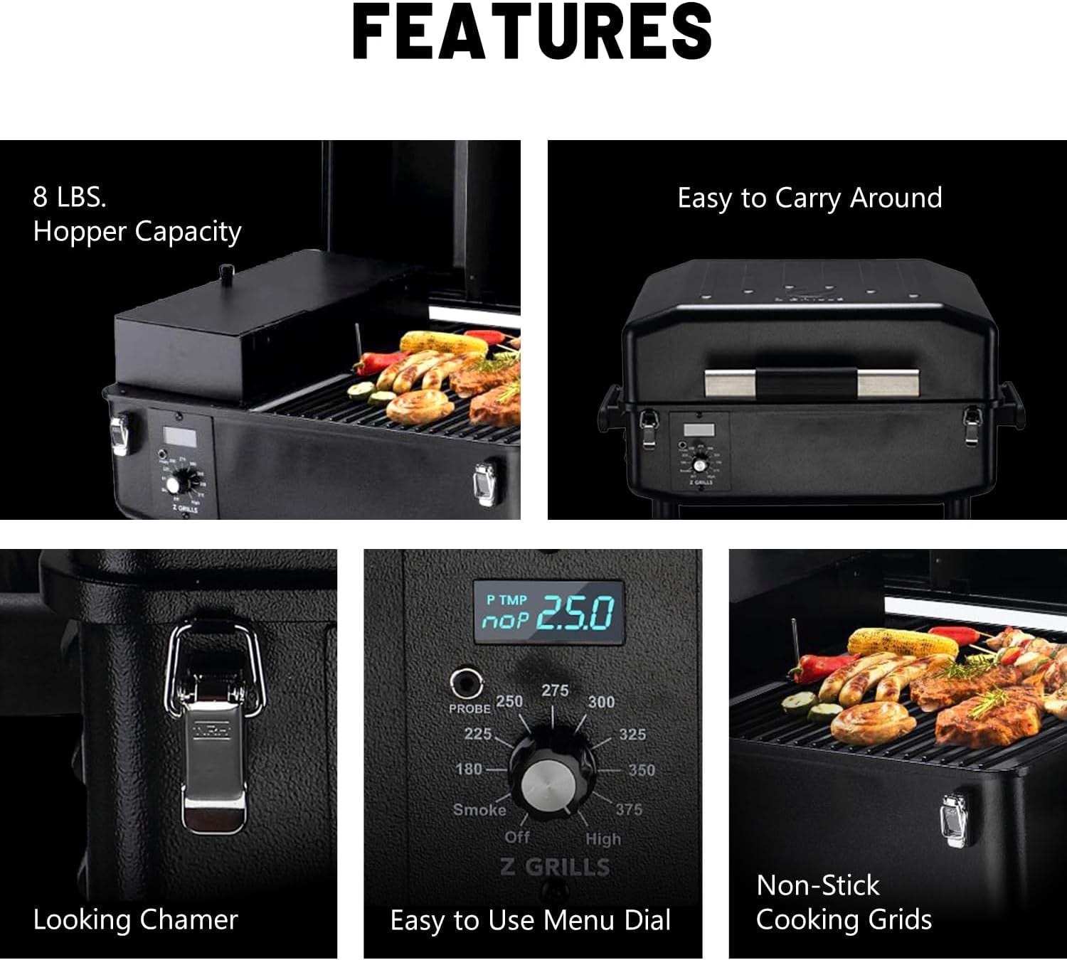 Portable Wood Pellet Grill Smoker 202S quare Inches Black