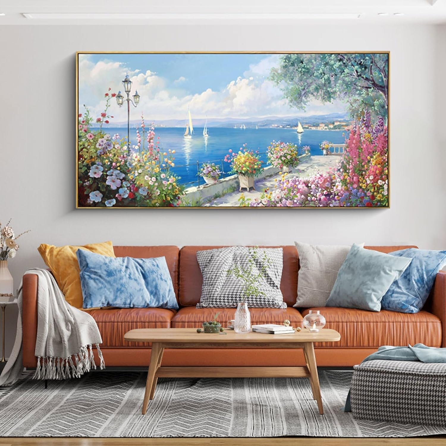 Ultramarine Coastal Seascape Canvas Wall Art 58x29-1