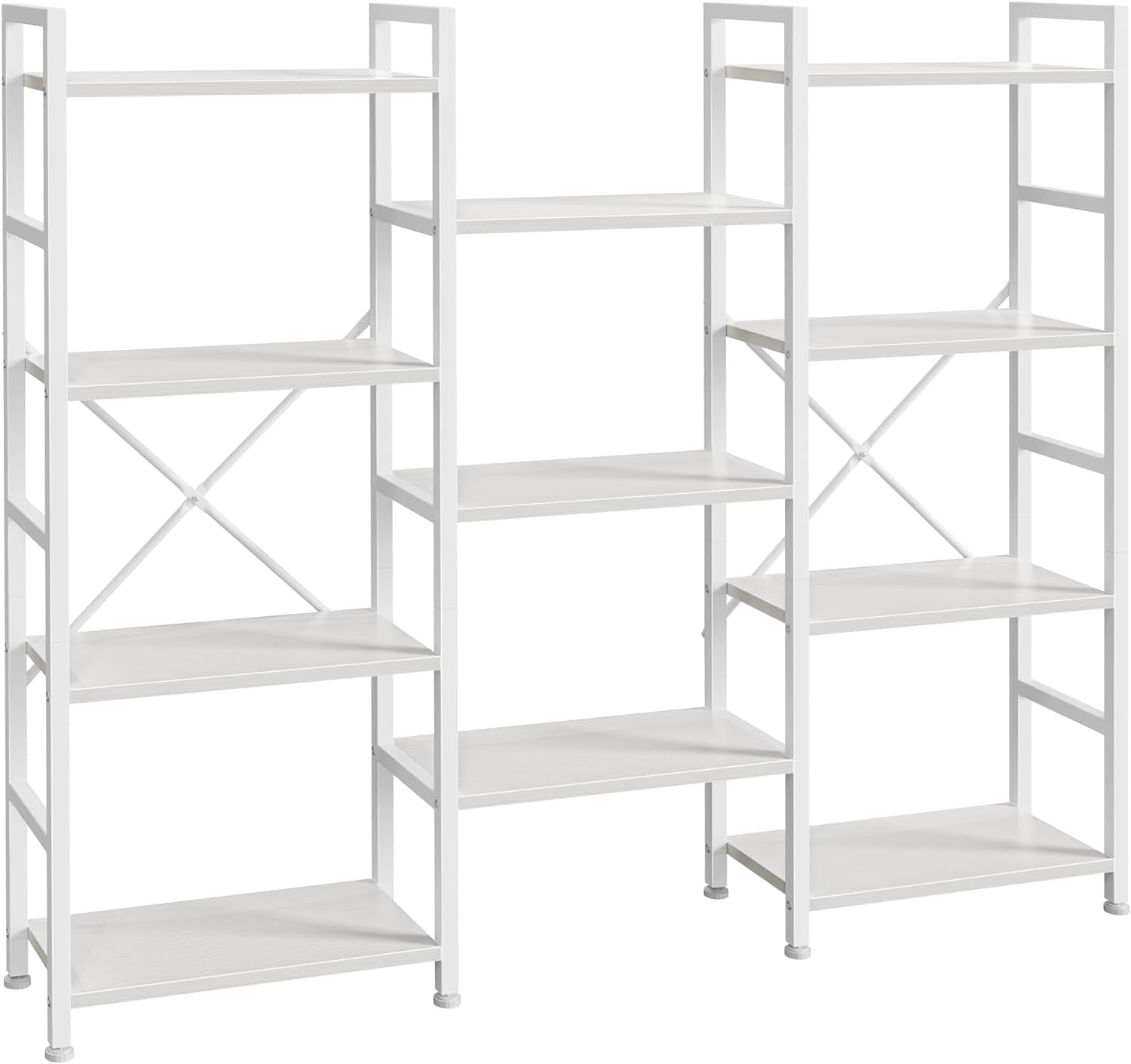 Triple 4 Tier Bookshelf, Bookcase with 11 Open Display Shelves, Wide Book Shelf Book Case for Home & Office, White-0