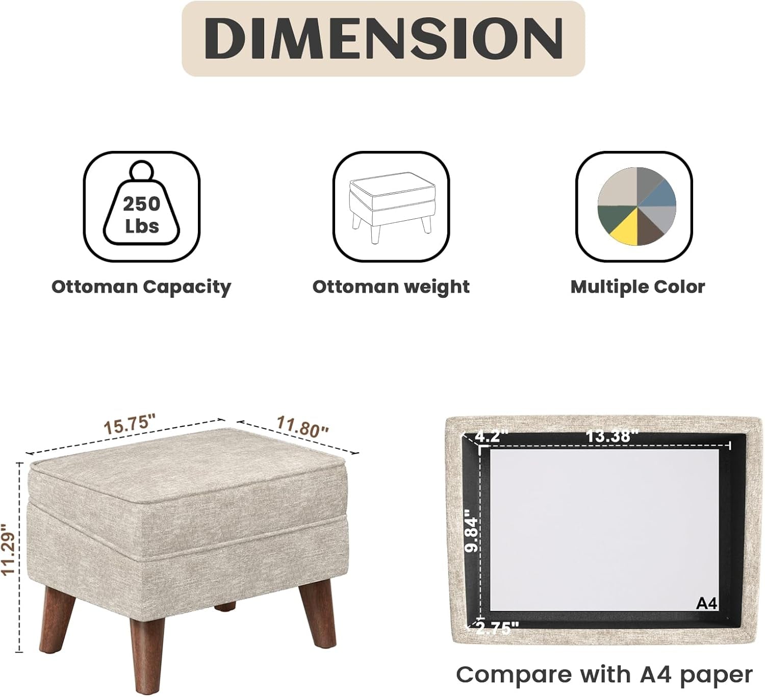 Beige Upholstered Storage Ottoman With Removable Lid-1