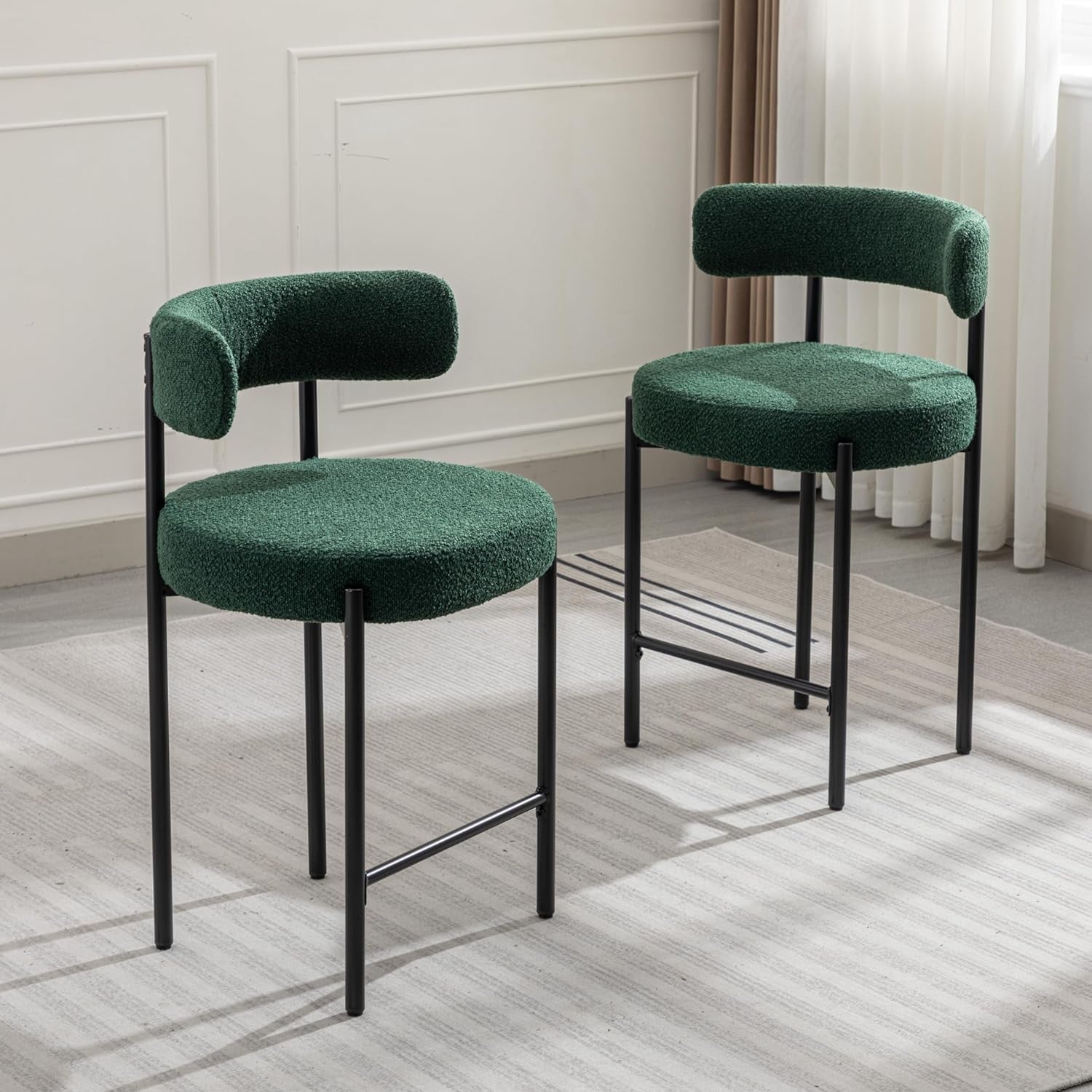 Green Boucle Counter Height Bar Stools Set of Three-2