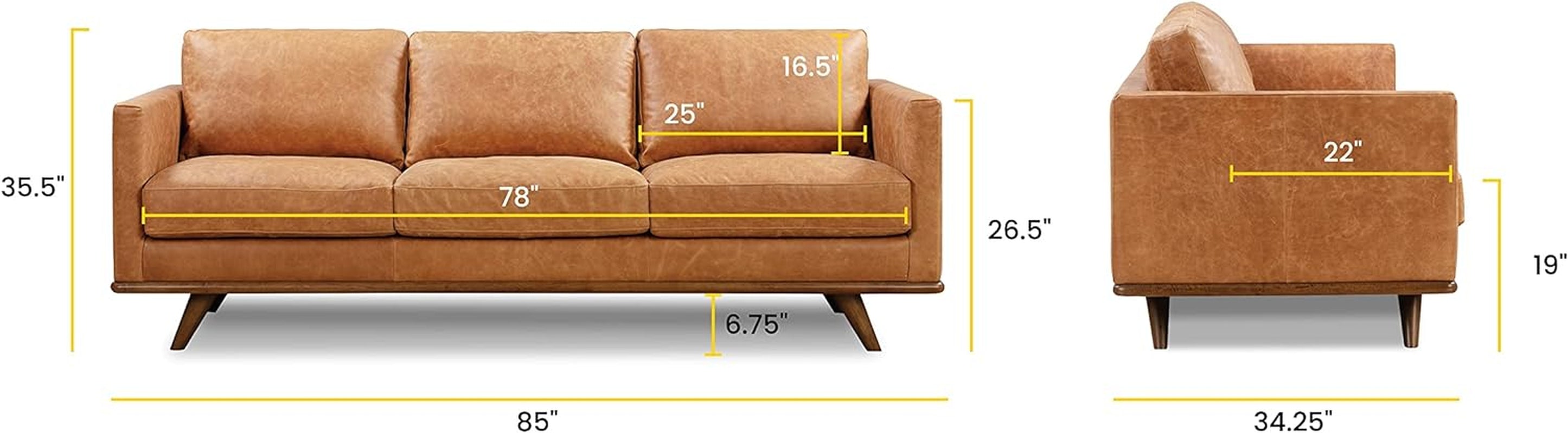 Nolita 85 Inch Cognac Tan Full Grain Pure Aniline Leather Sofa-2