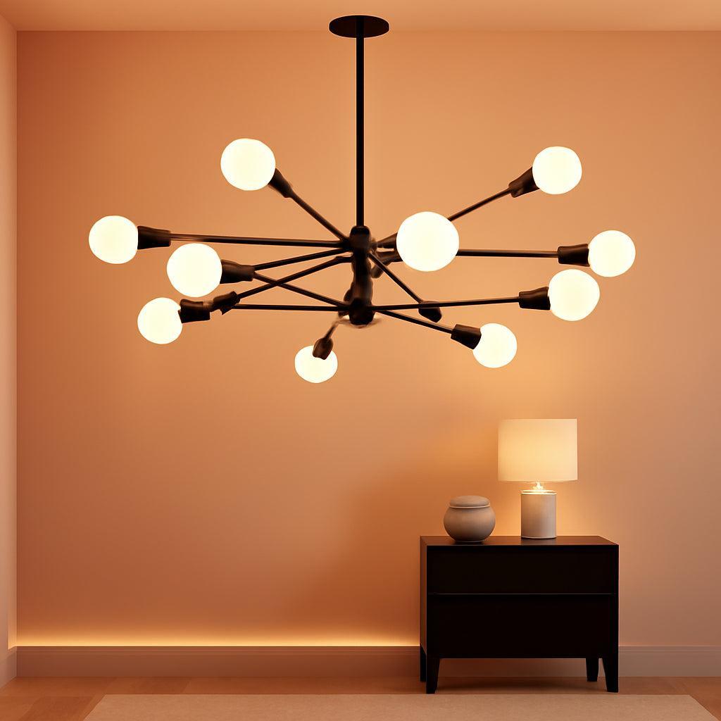 Twelve Light Matte Black Sputnik Chandelier Fixture-0