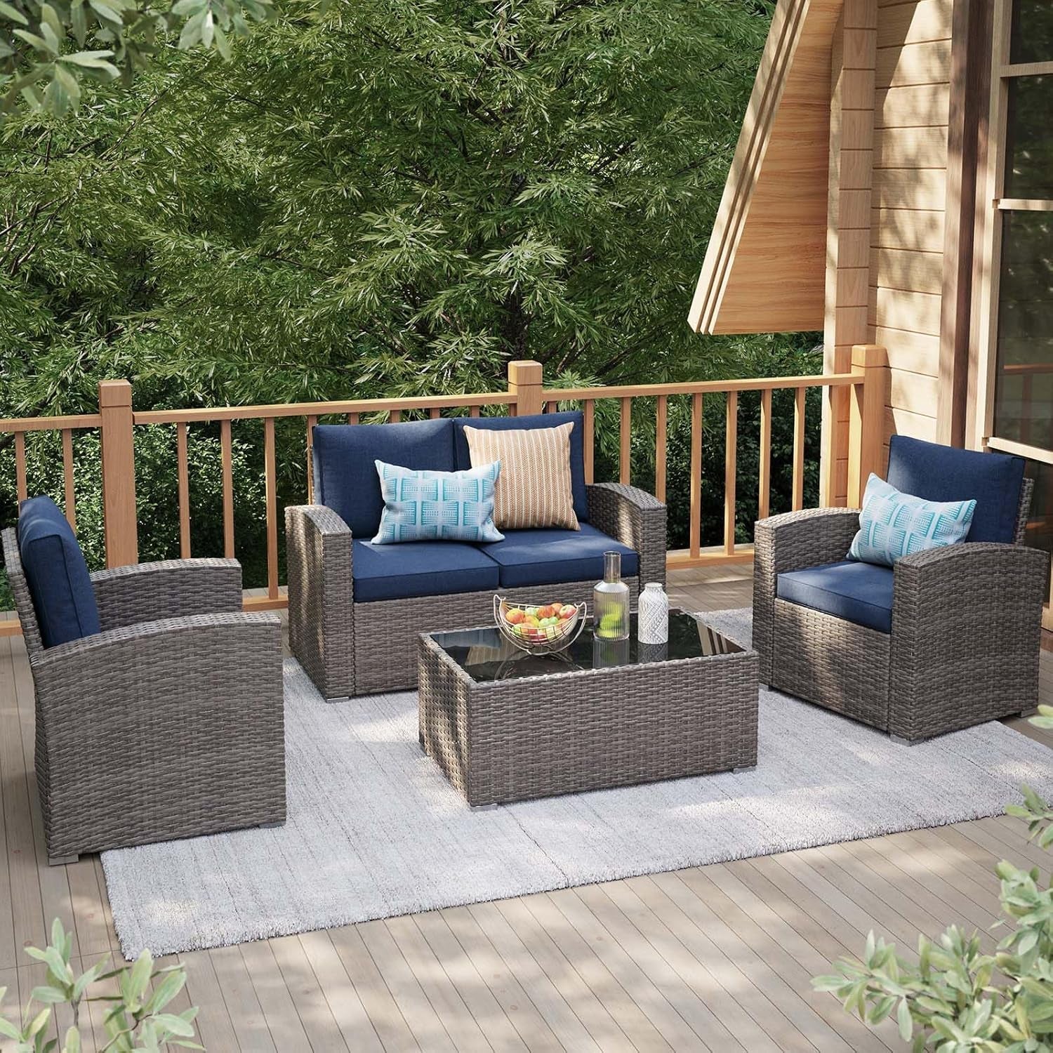 Navy Blue Outdoor Rattan Patio Furniture Set for Gatherings-0