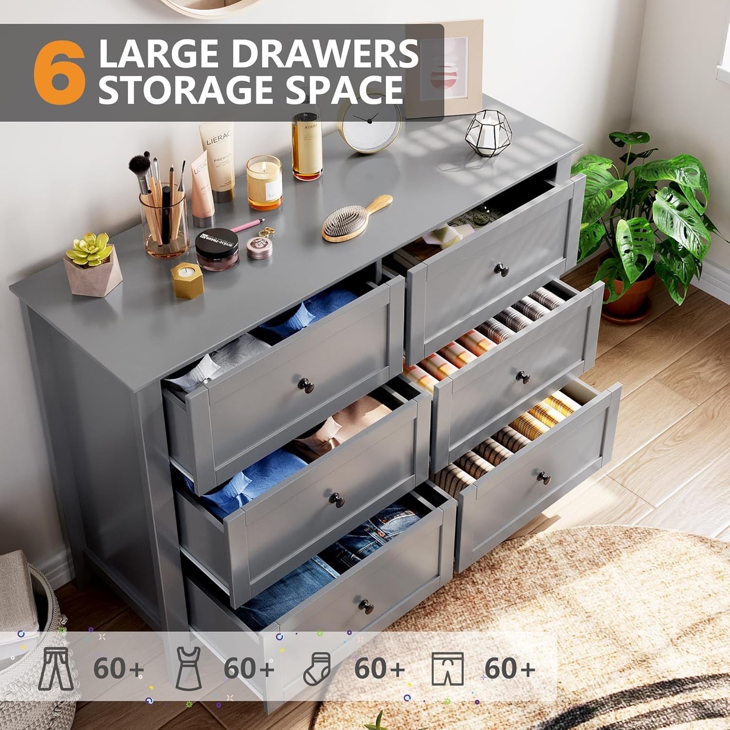 Grey Premium Contemporary Dresser With Organizers Storage-4