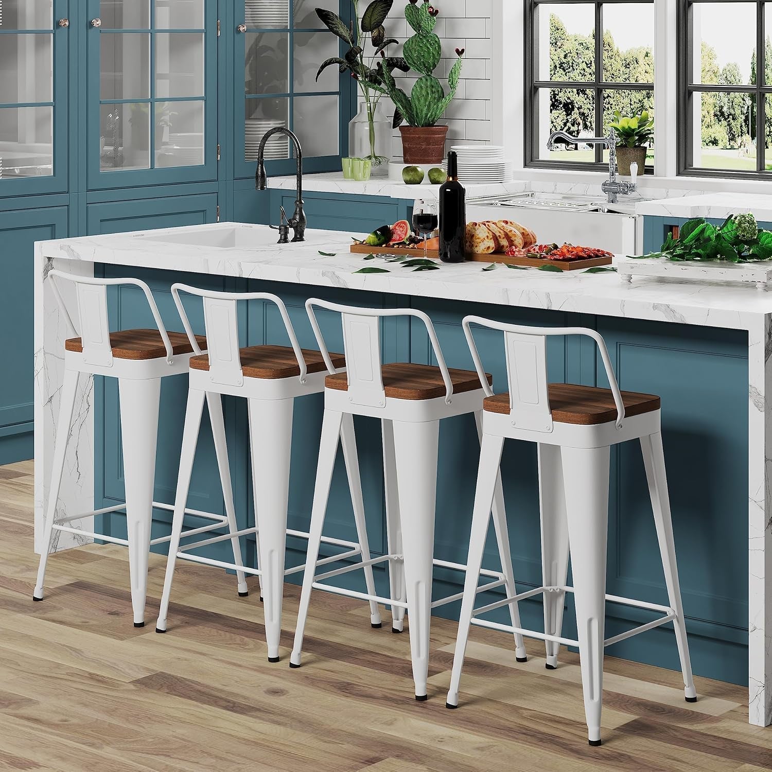 Stylish Set of Four Stackable Counter Height Bar Stools-2
