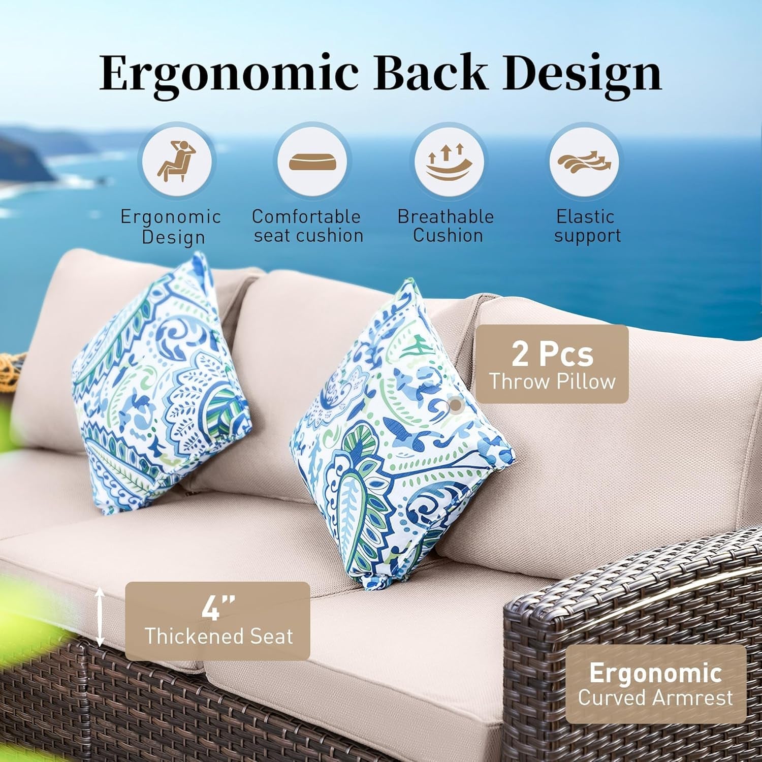 Brown Wicker Patio Furniture Set With Firepit Table 7 Seats-3