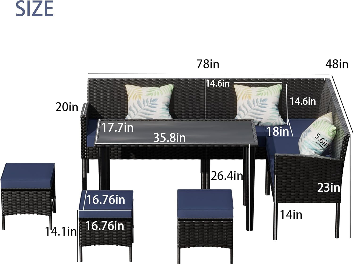 Small Space 7-Piece Patio Furniture Set with Cushions-1