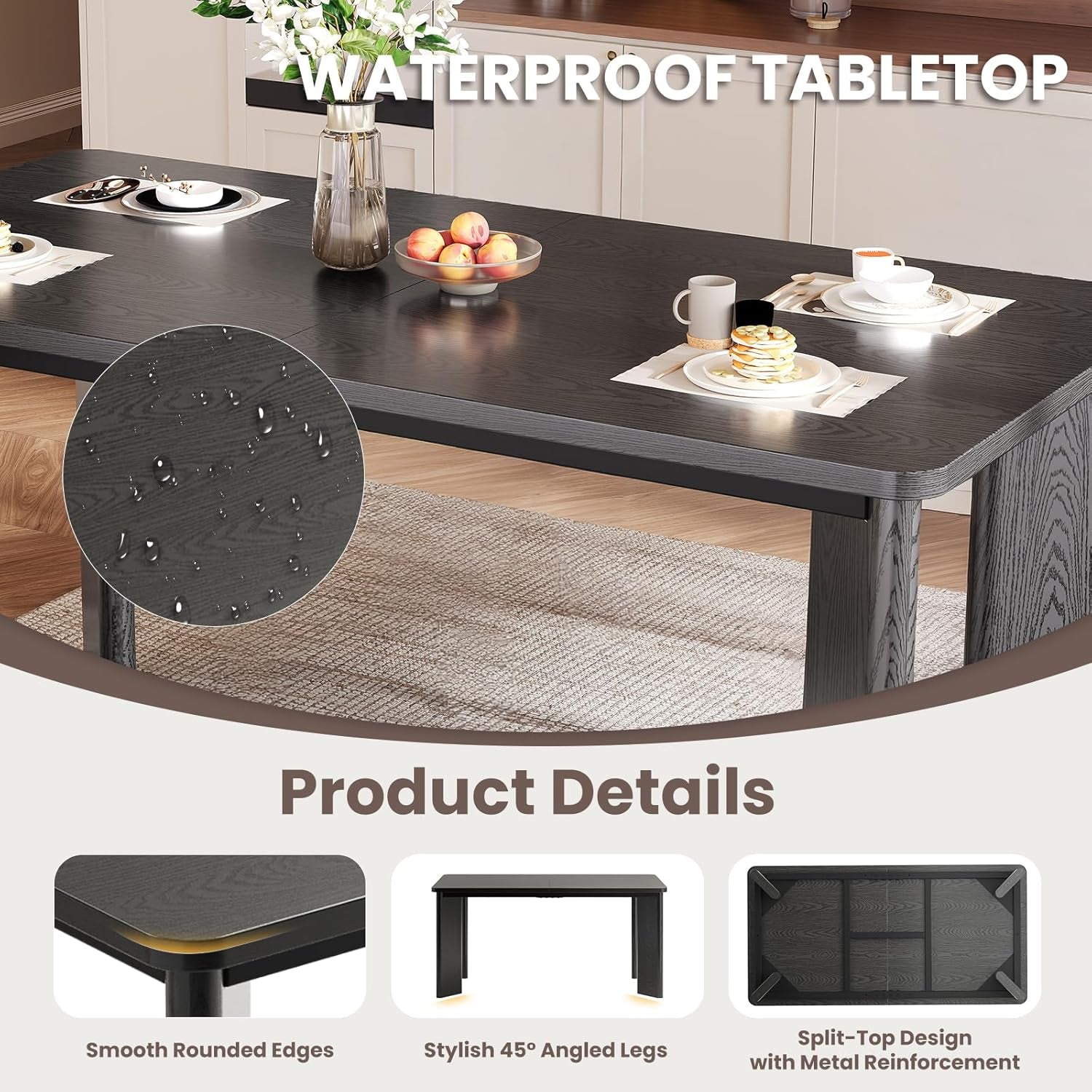 63 Inch Rectangular Dining Table Black IndustrialGrade-3