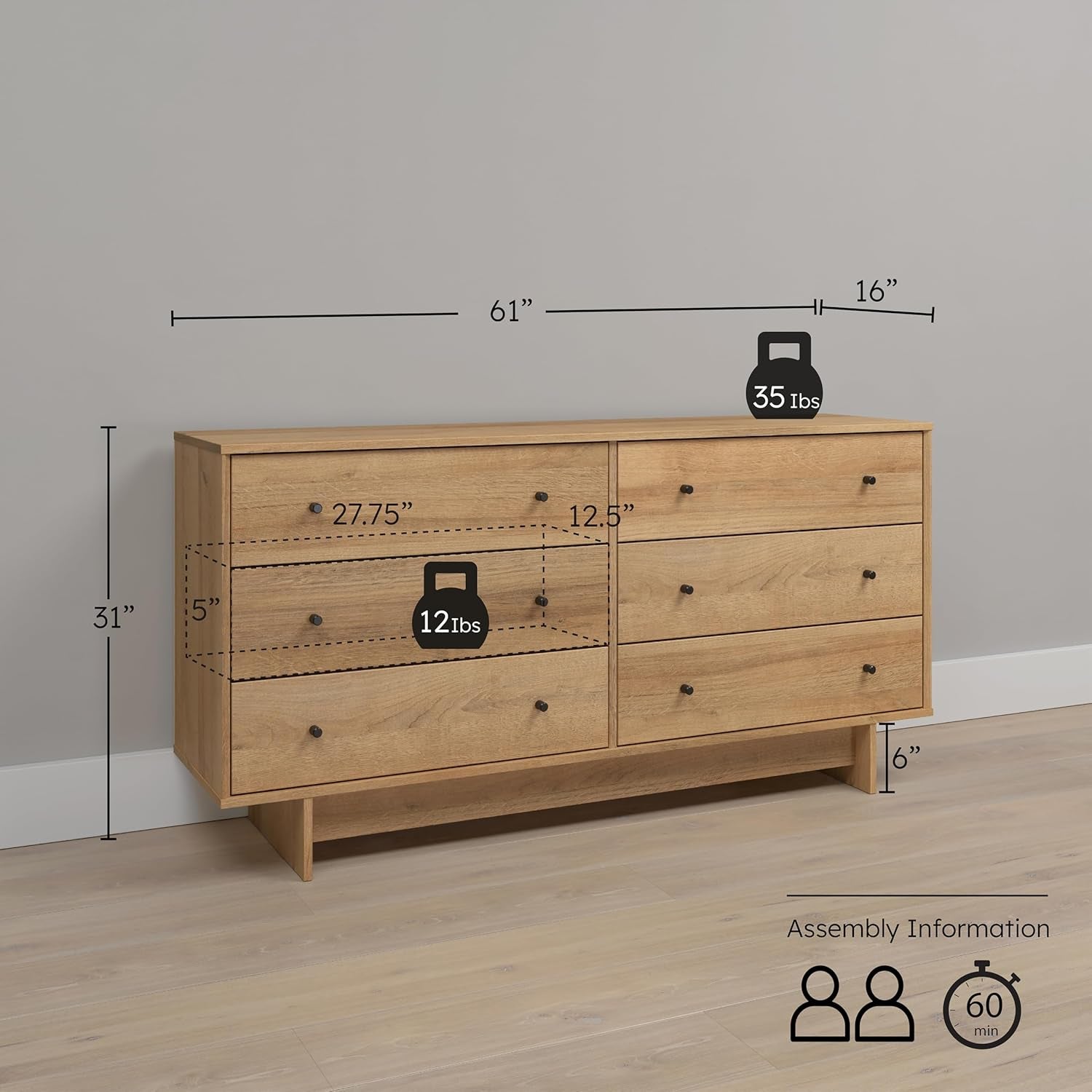 Finnley Natural Oak Six Drawer Dresser Organization-2