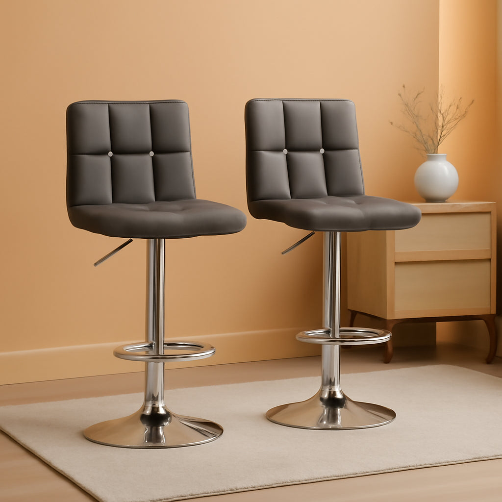 Bar Stools Set of 2, PU Leather Swivel Backrest, Gray-0