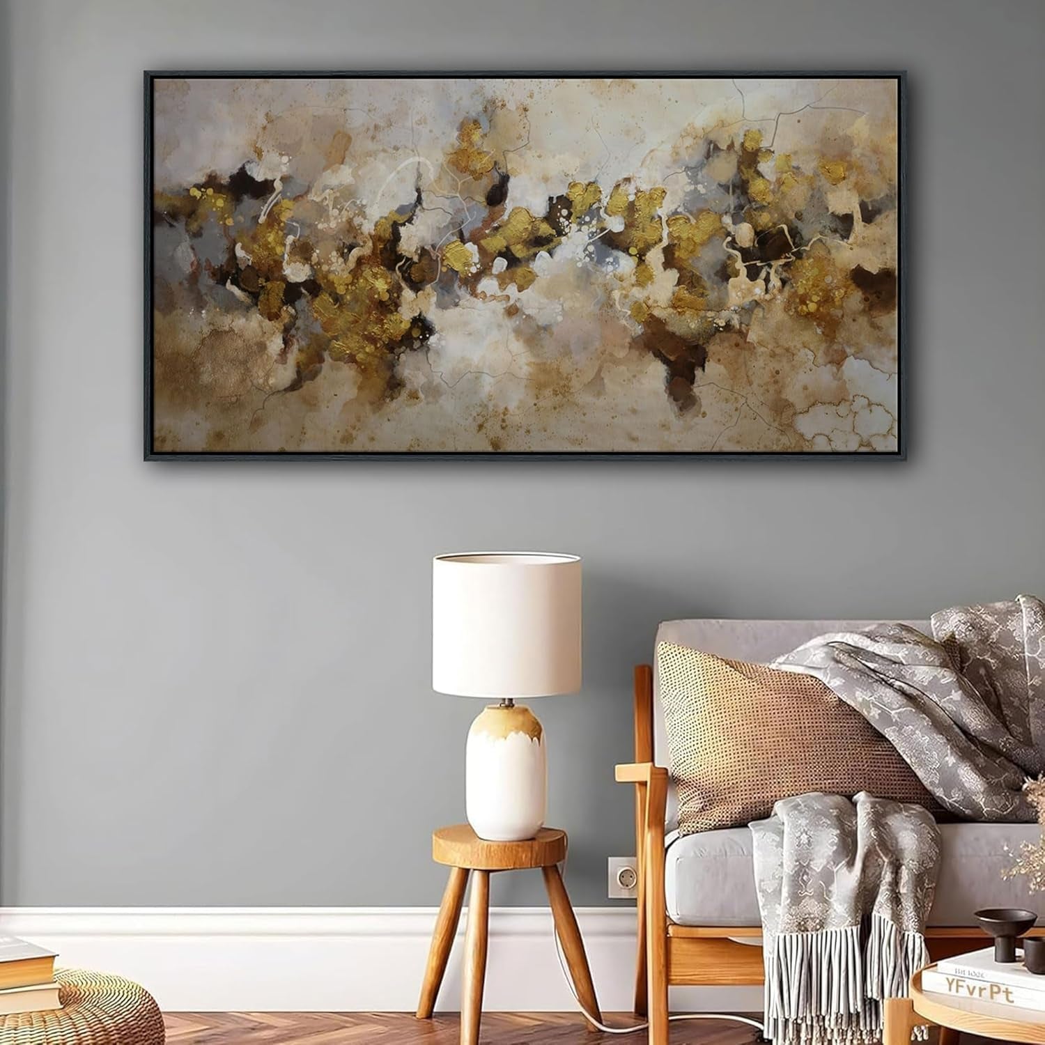 Brown Yellow Abstract Expressionist Wall Art 24x48 Inches-4