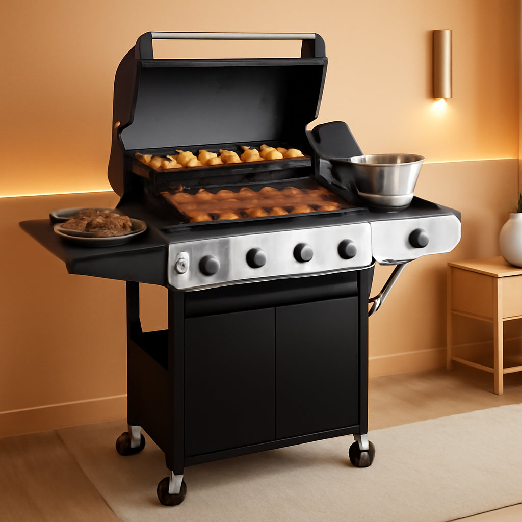 Propane Fueled Gas Grill With Four Burners Outdoor Kitchen