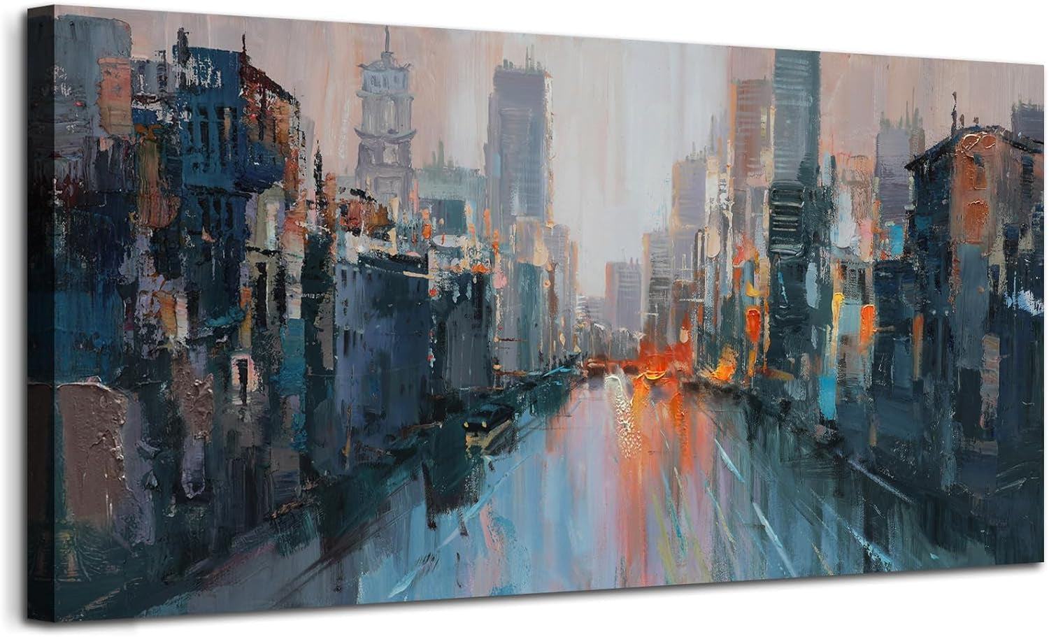 40x20 Inch Abstract Cityscape Wall Art work Textured-0