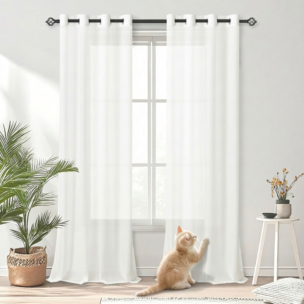 Custom Privacy Pet Chiffon Sheer Curtains-0