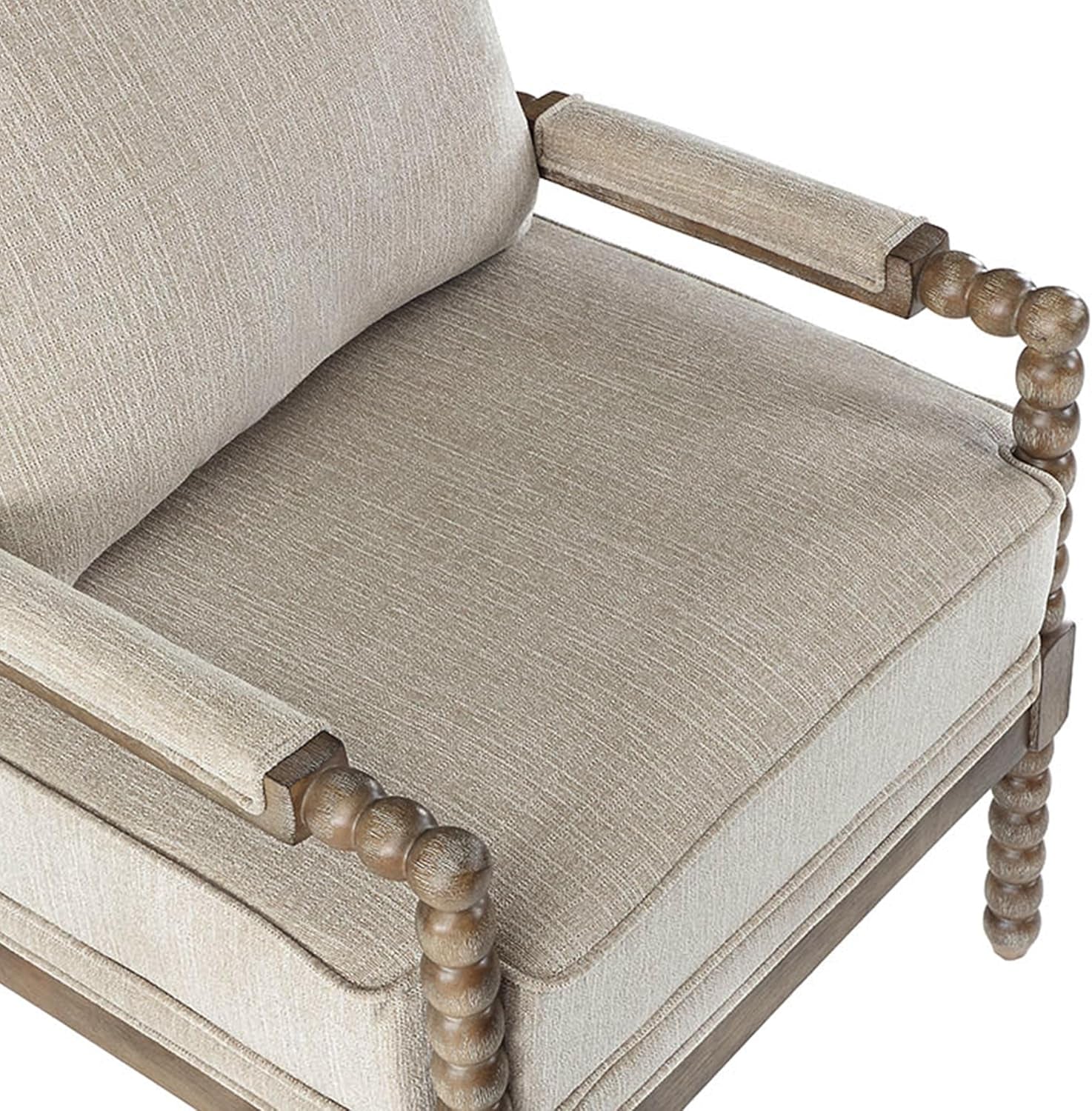 Linen Spindle Accent Chairs Set Of 2 Cushioned Armrests-3