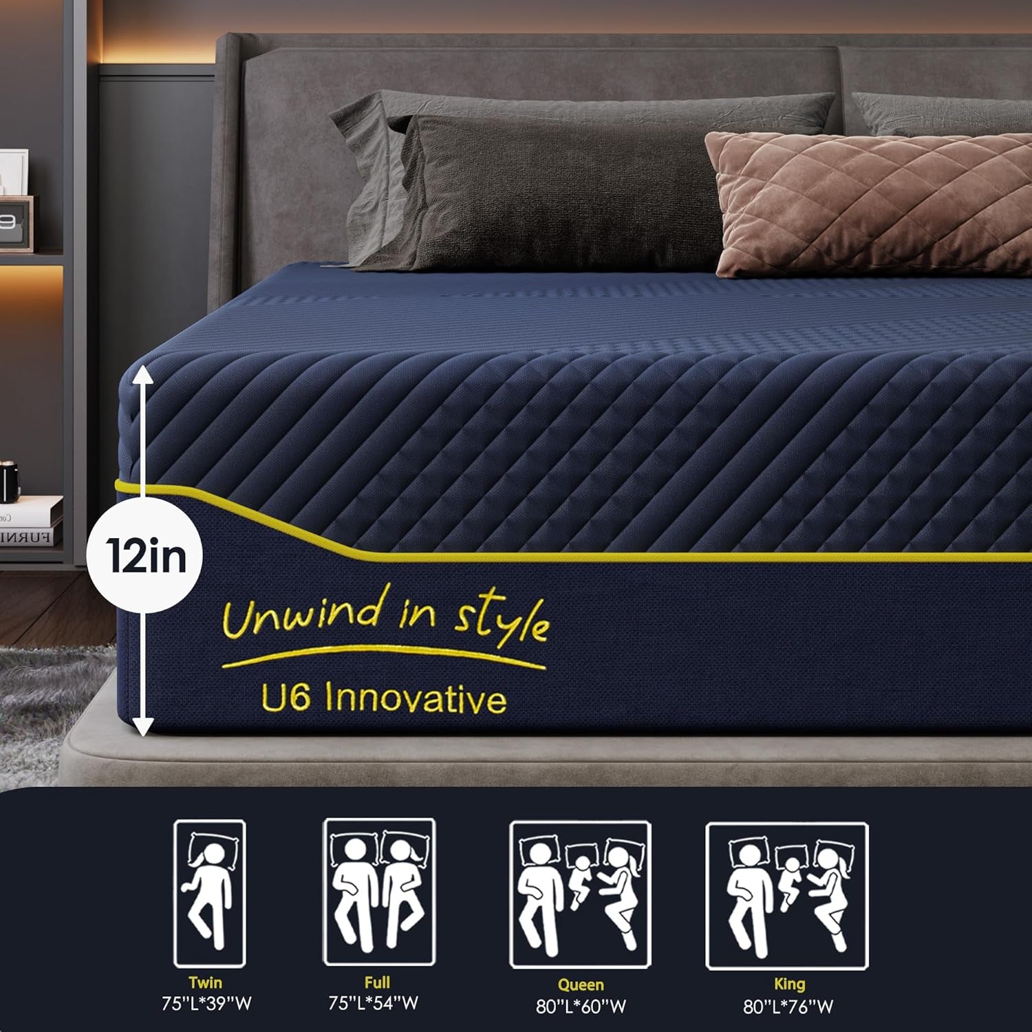 Queen Size 12 Inch Memory Foam Mattress with Cooling Gel-2