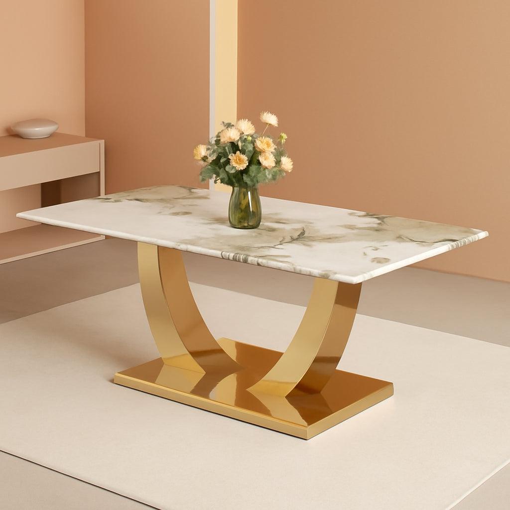 SeventyOneInch Faux Marble Dining Table Gold Finish-0