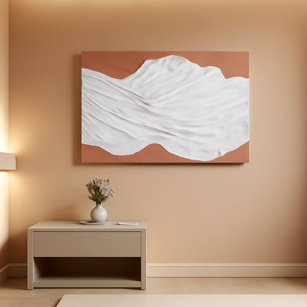 White Textured Abstract Terracotta Wall Art 24x36 Inch-0