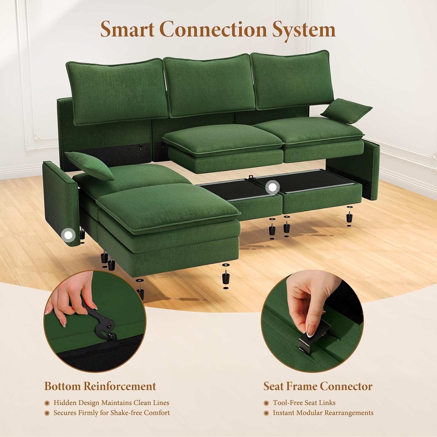 Green 108 Inch DeluxePlus Cloud Sleeper Sectional Sofa-4