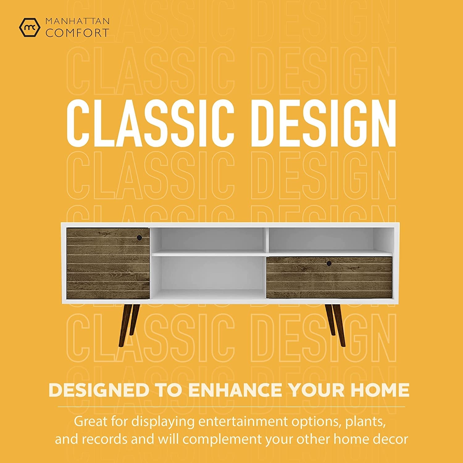 Mid-Century Modern TV Stand with Shelves and Cabinet-3