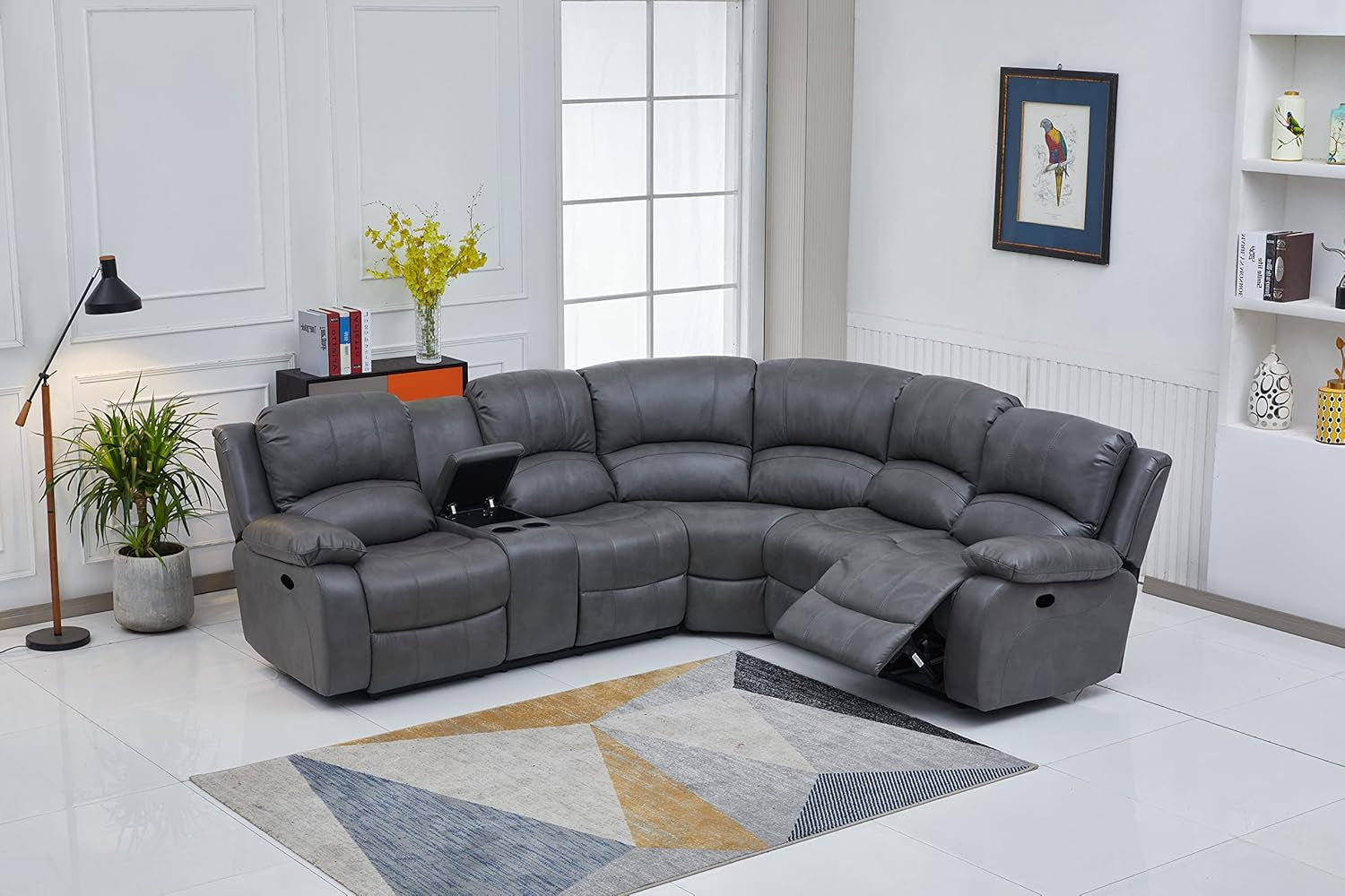 Bonded Leather Sectional Sofa Grey Power Reclining-2