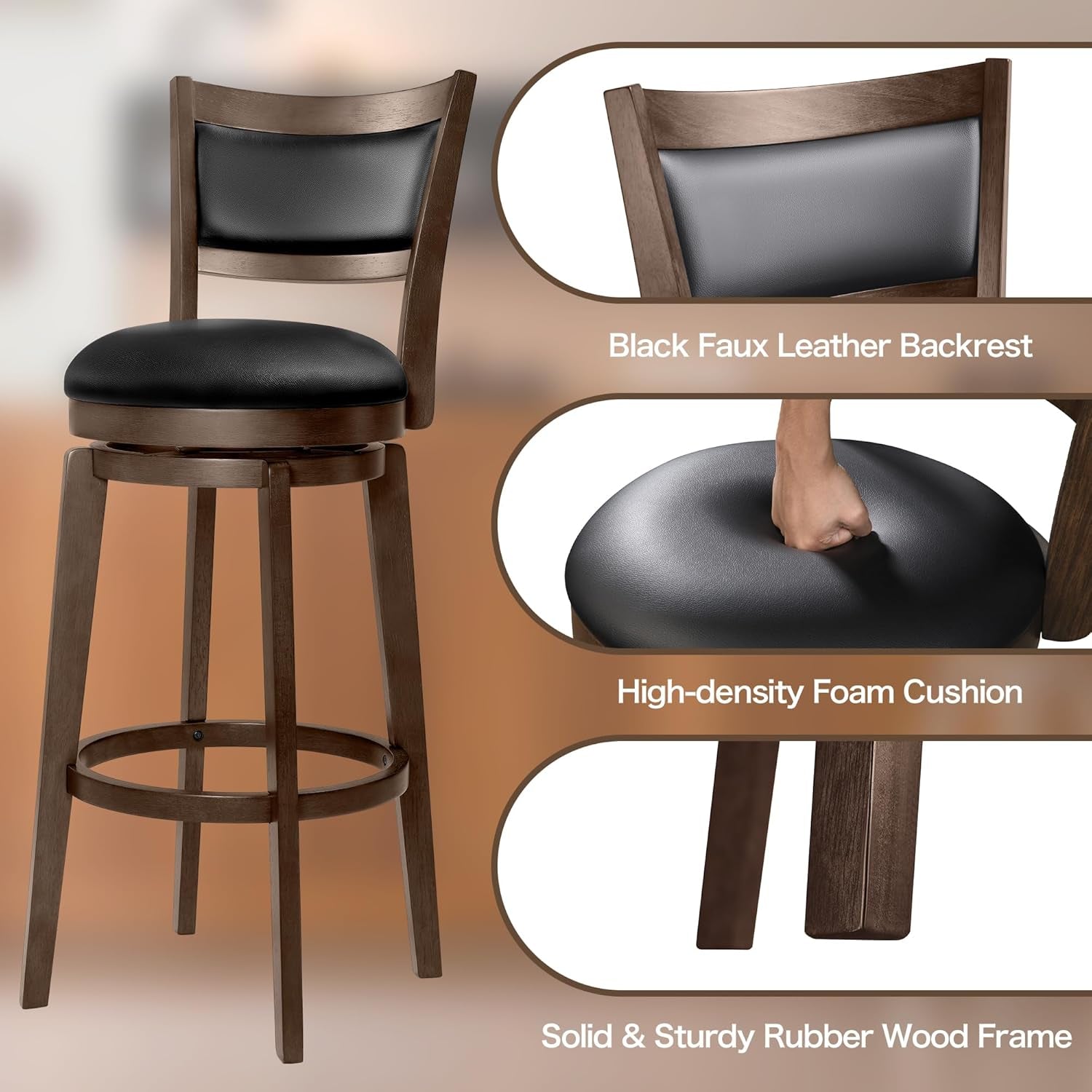 32 Inch Tall Swivel Bar Stools Set of Four-4