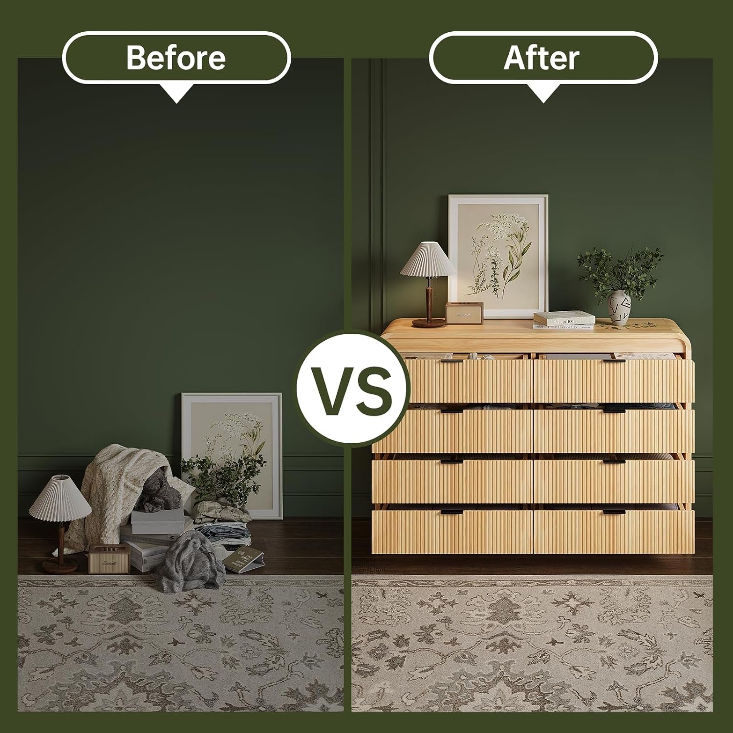 Natural Oak Fluted 8 Drawer Dresser 55 Inch Wide Bedroom-4