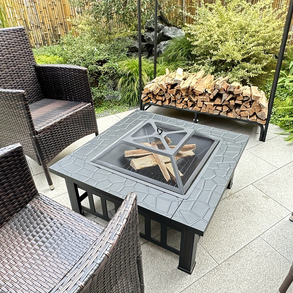 Square Metal Wood Fire Pit Table-1