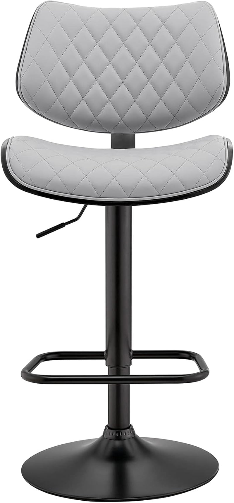 Grey Faux Leather Swivel Bar Stool With Adjustable Height-3